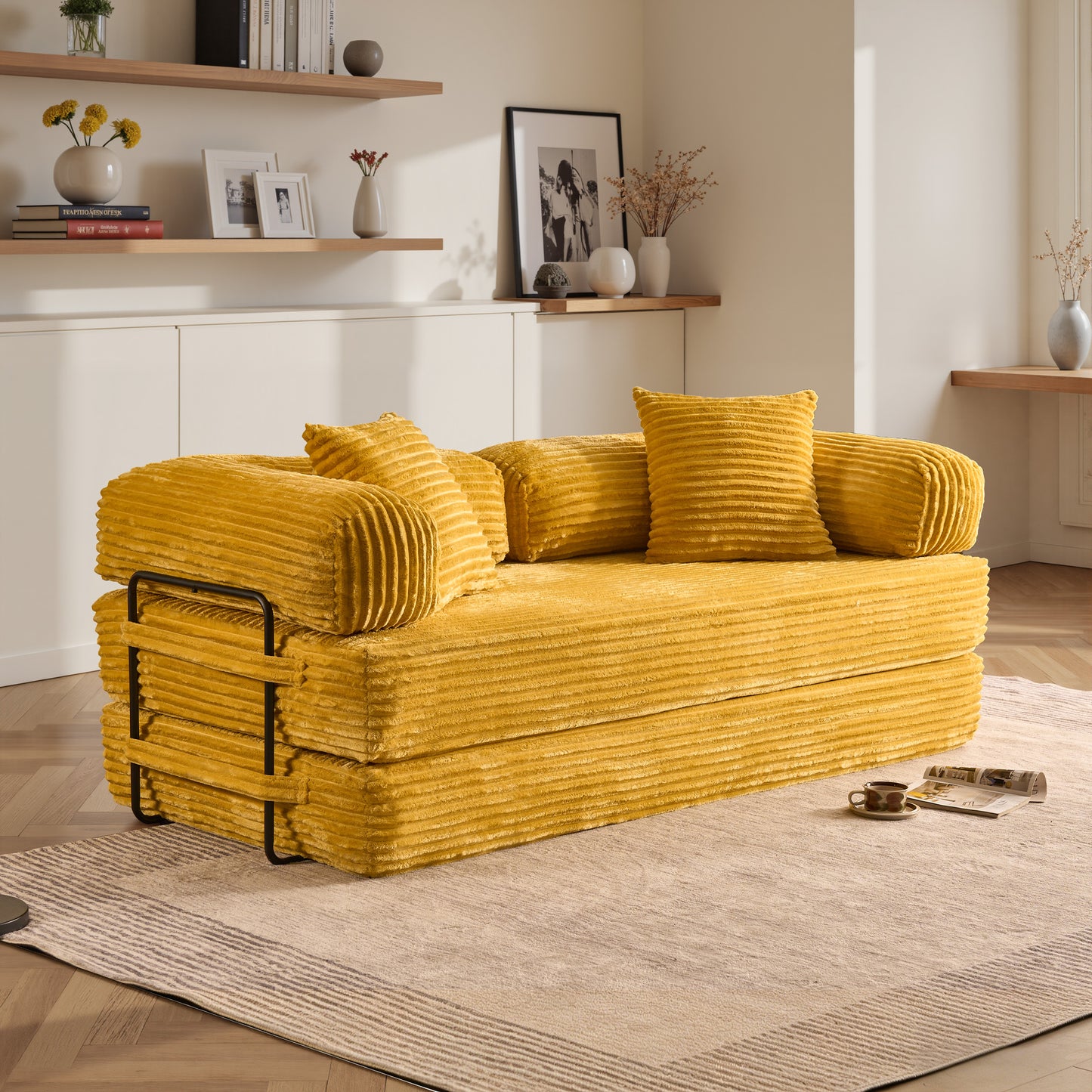 Vcatnet 80.5"x70.8" Convertible Sleeper Sofa Bed Corduroy Modular Cloud Couch Floor Sofa Foldable Lounge Couch for Living Room, Bedroom