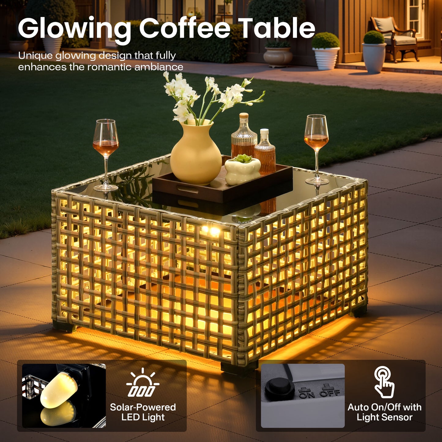 Vcatnet 4 Pieces Patio Outdoor Conversation Set High Back Wicker Rattan Furniture Outdoor Sectionals with Coffee Table