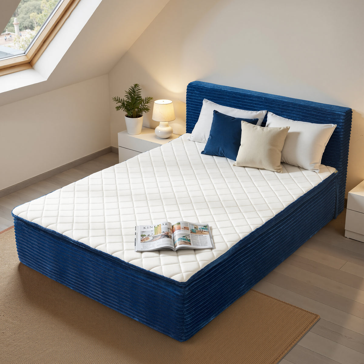 Vcatnet 16.7" Boneless Twin Size Bed Frame with Mattress, 2-in-1 Corduroy Platform Cloud Bed, No Assembly Bed and Mattress