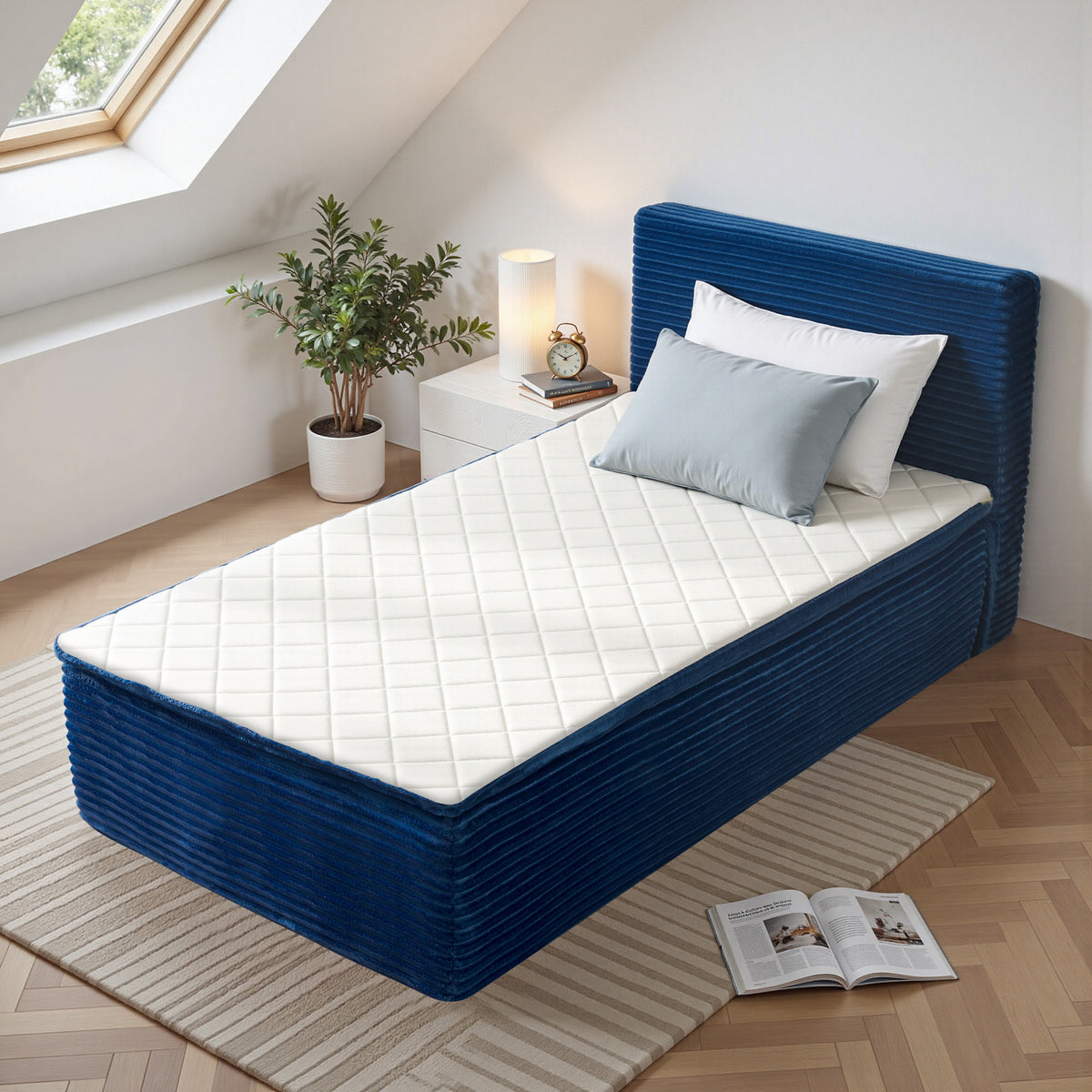 Vcatnet 16.7" Boneless Twin Size Bed Frame with Mattress, 2-in-1 Corduroy Platform Cloud Bed, No Assembly Bed and Mattress