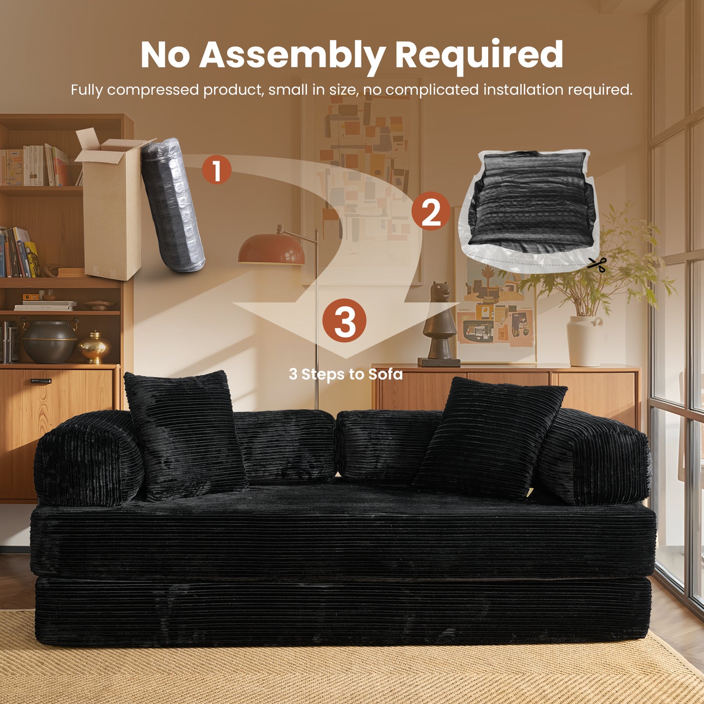 Vcatnet 80.5"x70.8" Convertible Sleeper Sofa Bed Corduroy Modular Cloud Couch Floor Sofa Foldable Lounge Couch for Living Room, Bedroom