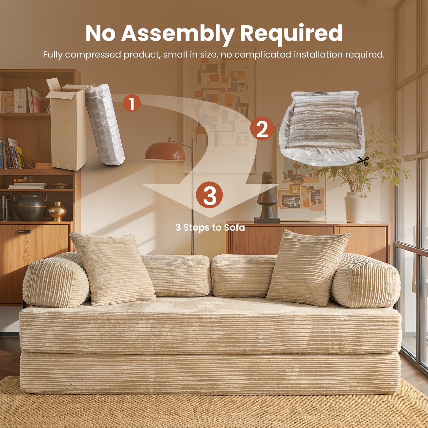 Vcatnet 80.5"x70.8" Convertible Sleeper Sofa Bed Corduroy Modular Cloud Couch Floor Sofa Foldable Lounge Couch for Living Room, Bedroom