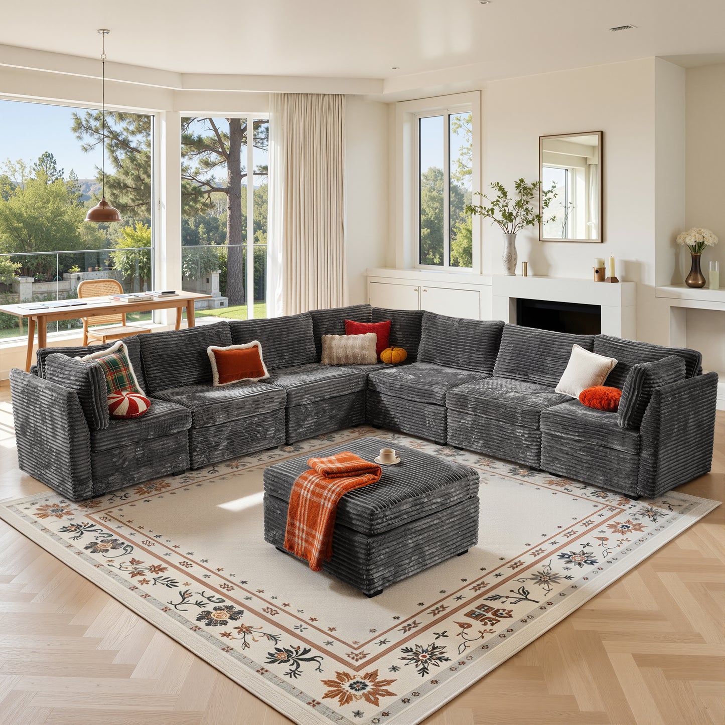 Vcatnet 130.7" Modular Sectional Sofa Couch Corduroy L Shaped Oversized Modern Minimalist Couch with Deep Seat and Ottoman for Living Room
