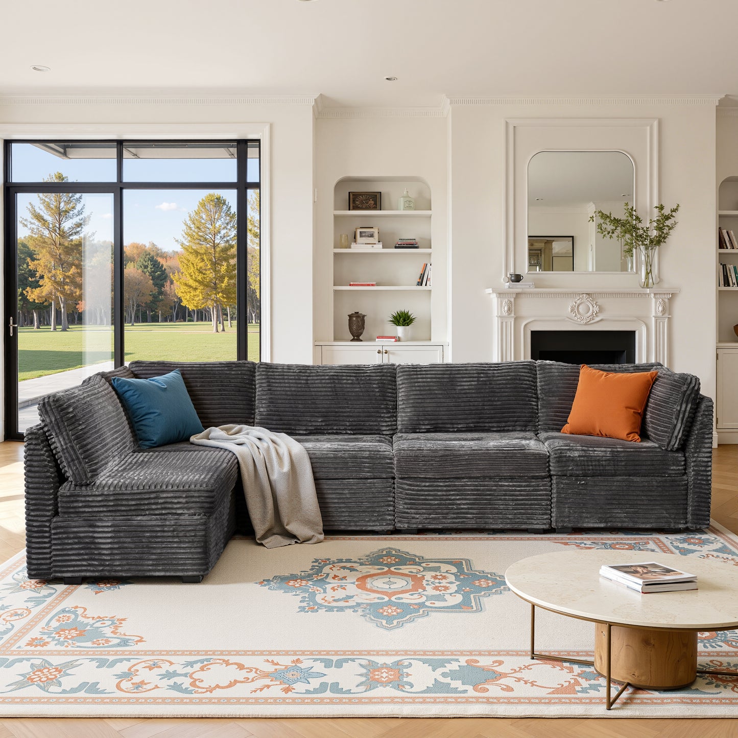 Vcatnet 130.7" Modular Sectional Sofa Couch Corduroy L Shaped Oversized Modern Minimalist Couch with Deep Seat and Ottoman for Living Room