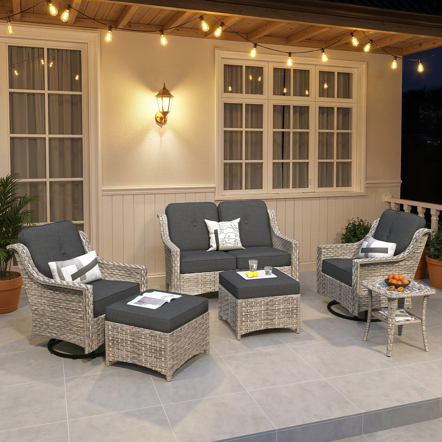 Vcatnet 4 Pieces Patio Outdoor Conversation Set High Back Wicker Rattan Furniture Outdoor Sectionals with Coffee Table