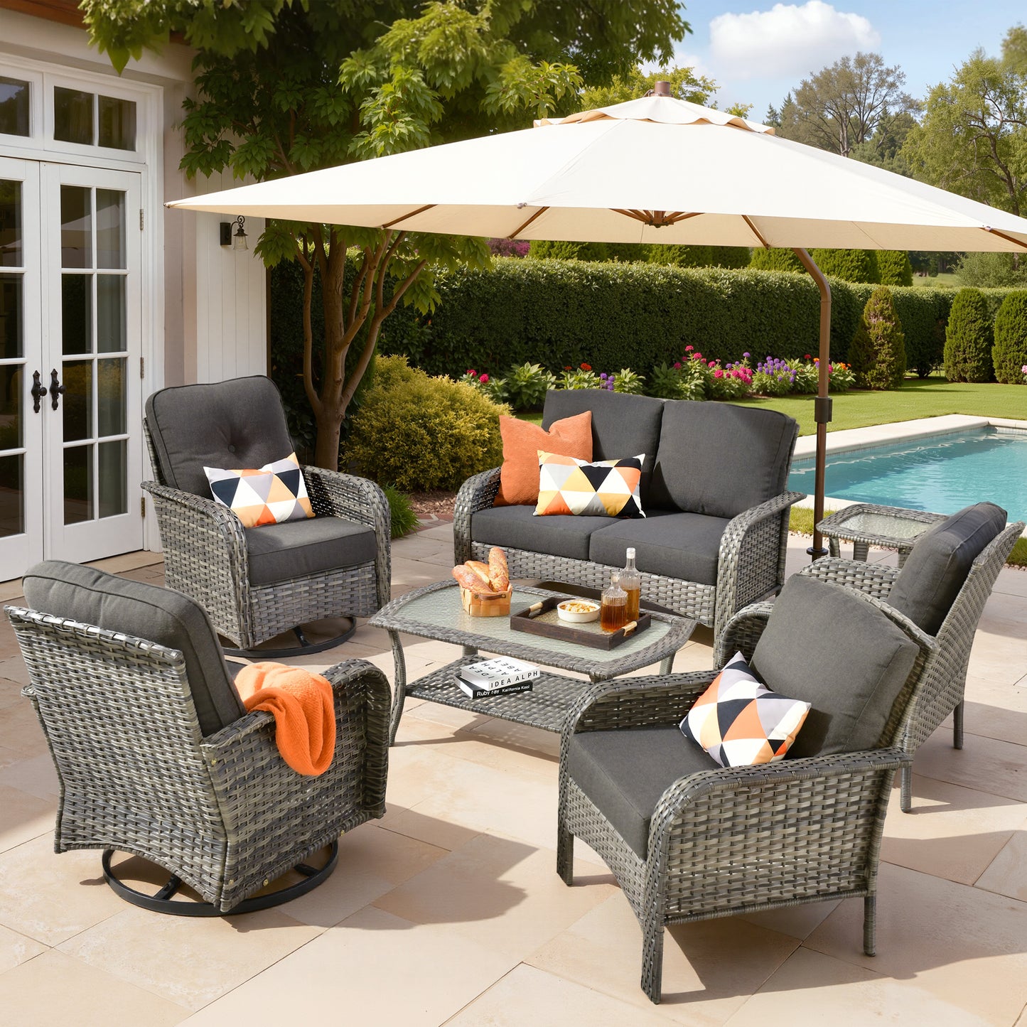 Vcatnet 5 Pieces Patio Furniture with Swivel Chairs, High Back Outdoor Conversation Set, All-Weather Wicker Sectional Furniture Set
