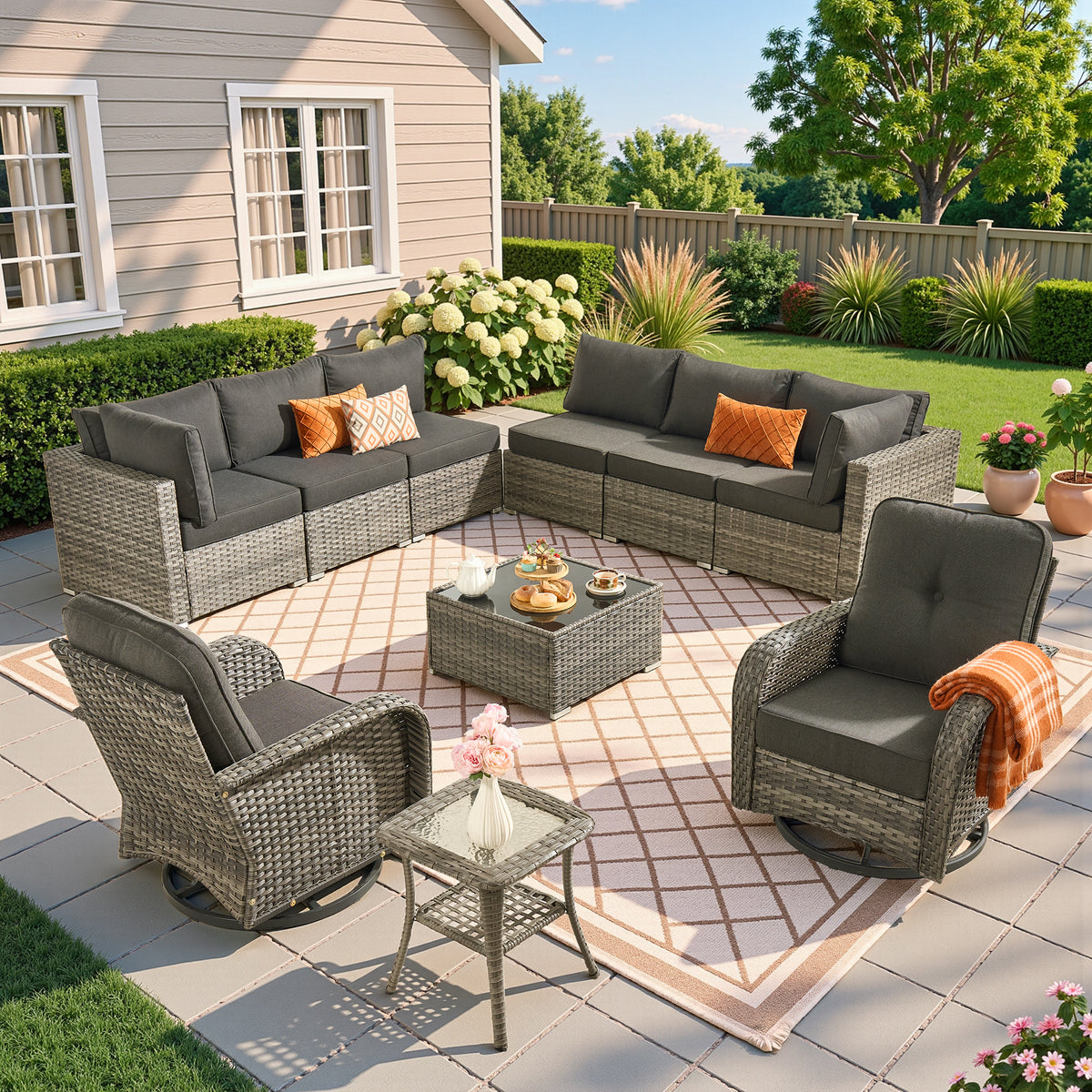 Vcatnet 7 Pieces Patio Furniture Outdoor Wicker Sectional Sofa Conversation Set for Outside with Coffee Table