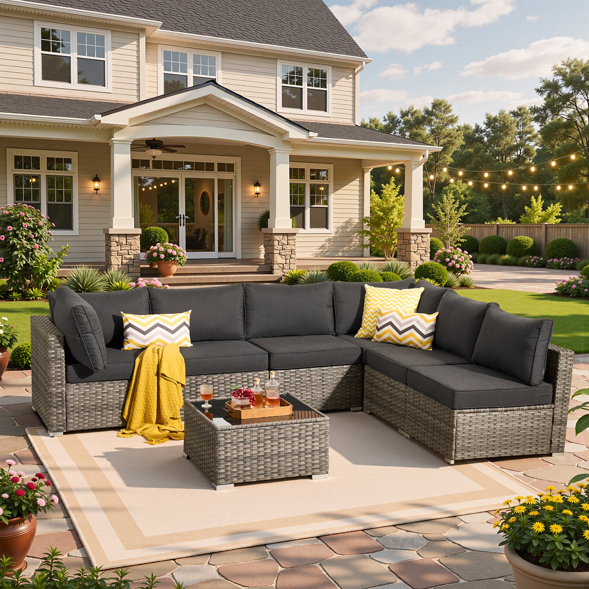 Vcatnet 7 Pieces Patio Furniture Outdoor Wicker Sectional Sofa Conversation Set for Outside with Coffee Table