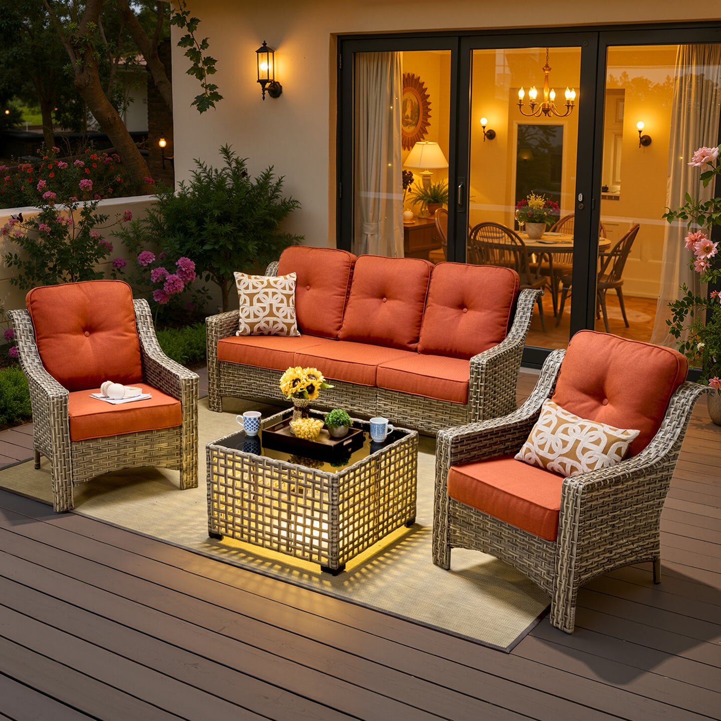 Vcatnet 4 Pieces Patio Outdoor Conversation Set High Back Wicker Rattan Furniture Outdoor Sectionals with Coffee Table