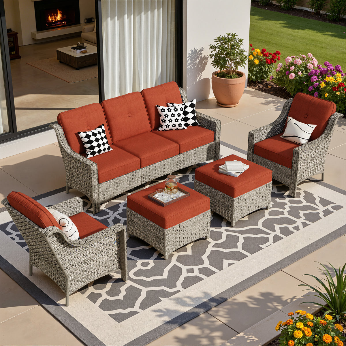 Vcatnet 4 Pieces Patio Outdoor Conversation Set High Back Wicker Rattan Furniture Outdoor Sectionals with Coffee Table
