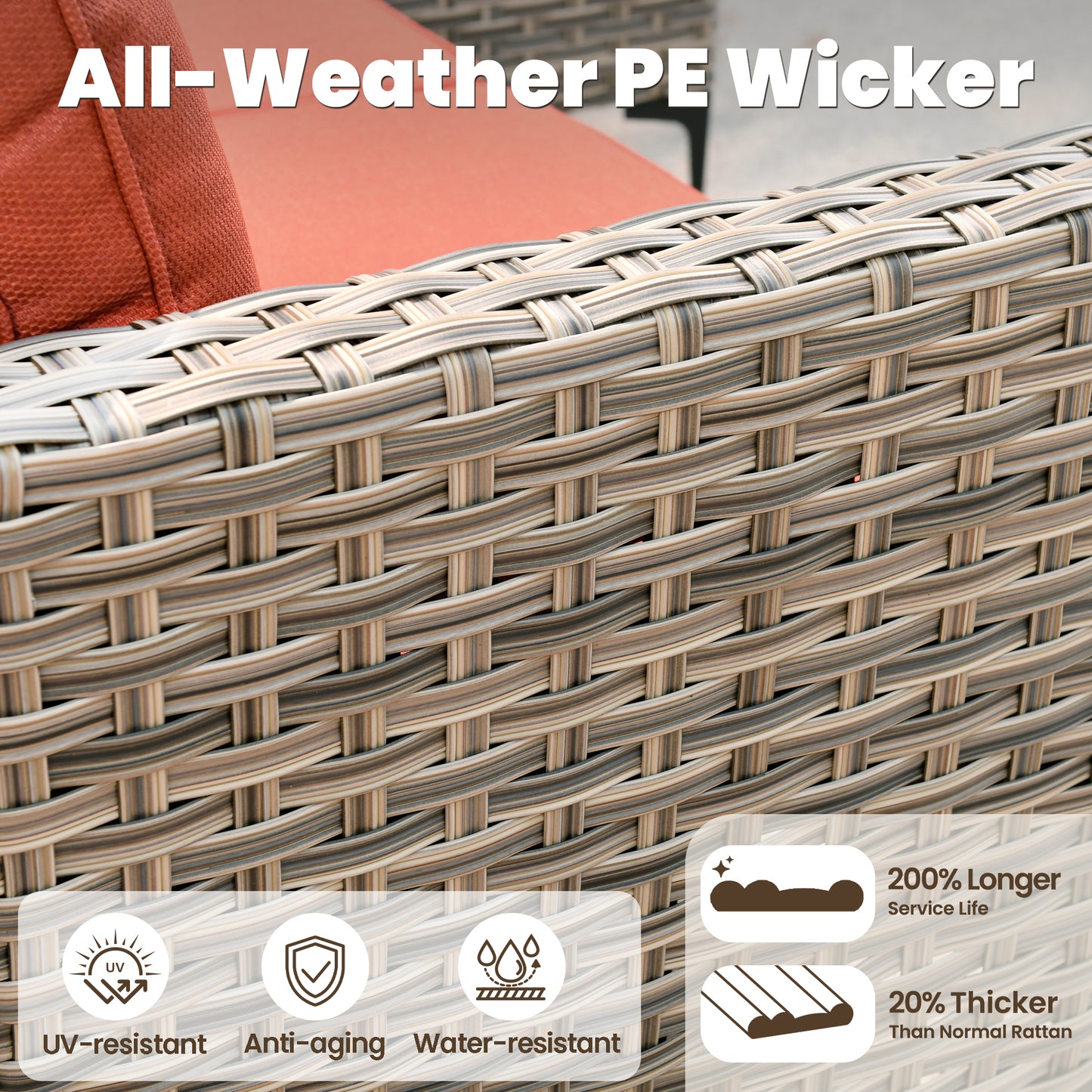 Vcatnet Outdoor Patio Furniture Sets 8 Pieces Sectional Sofa Wicker Conversation Set with Swivel Glider Chairs and Solar Powered Coffee Table for Porch,Backyard