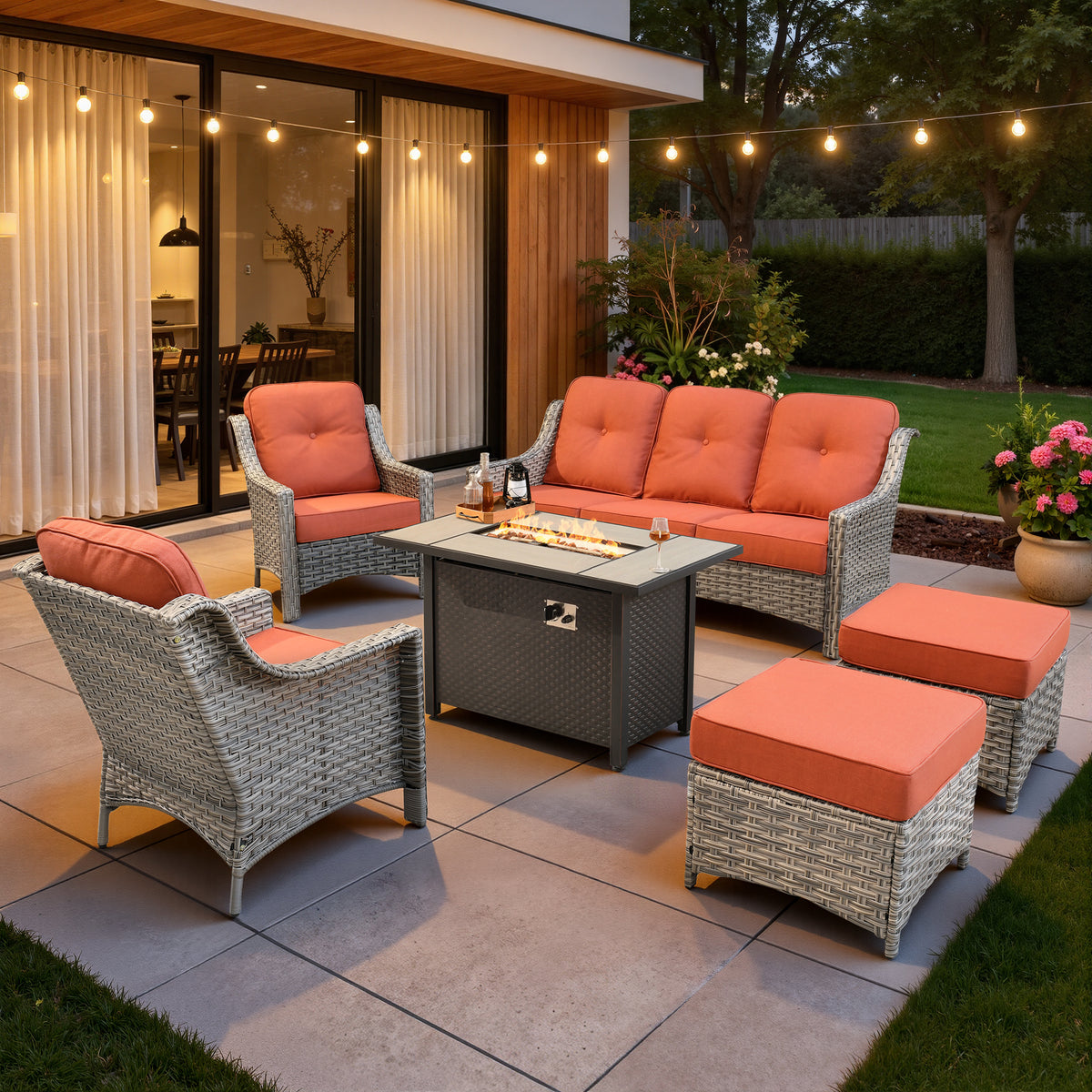 Vcatnet 4 Pieces Patio Outdoor Conversation Set High Back Wicker Rattan Furniture Outdoor Sectionals with Coffee Table