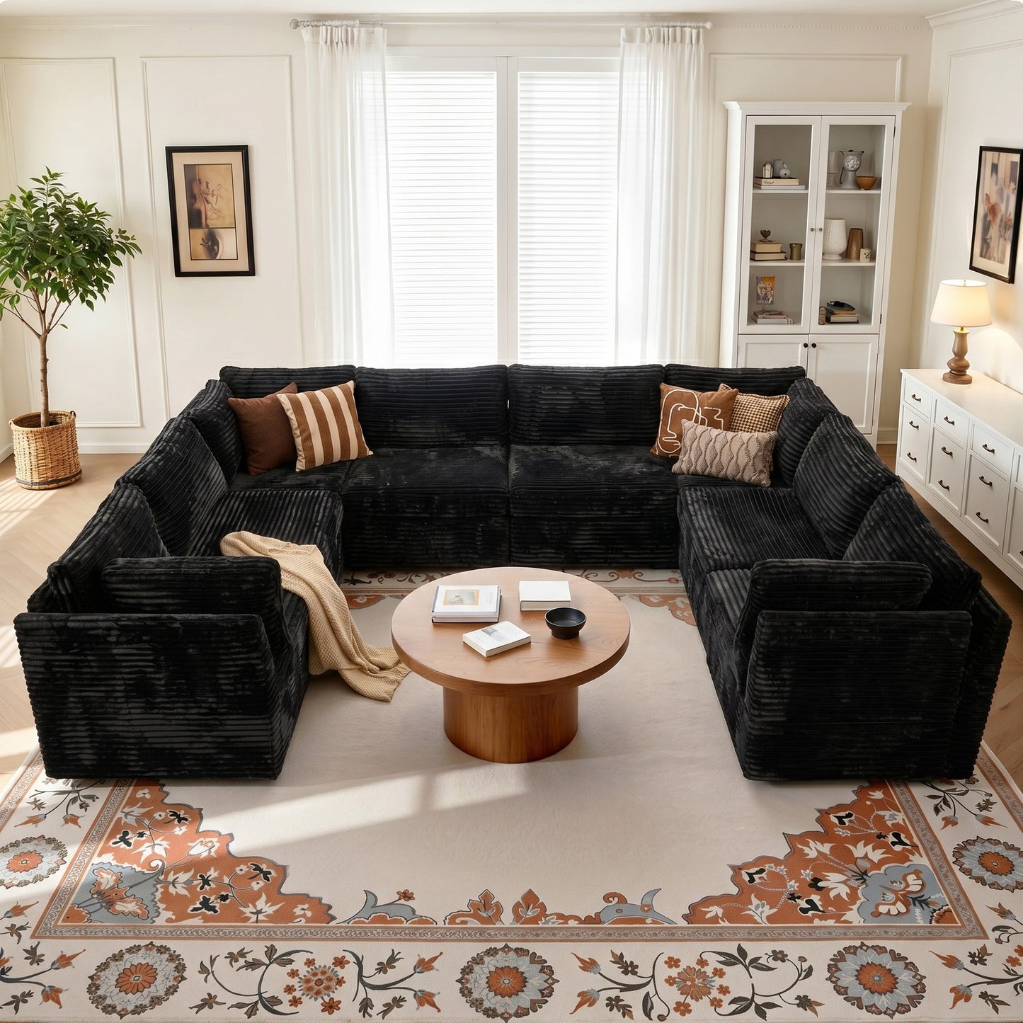 Vcatnet 130.7" Modular Sectional Sofa Couch Corduroy L Shaped Oversized Modern Minimalist Couch with Deep Seat and Ottoman for Living Room
