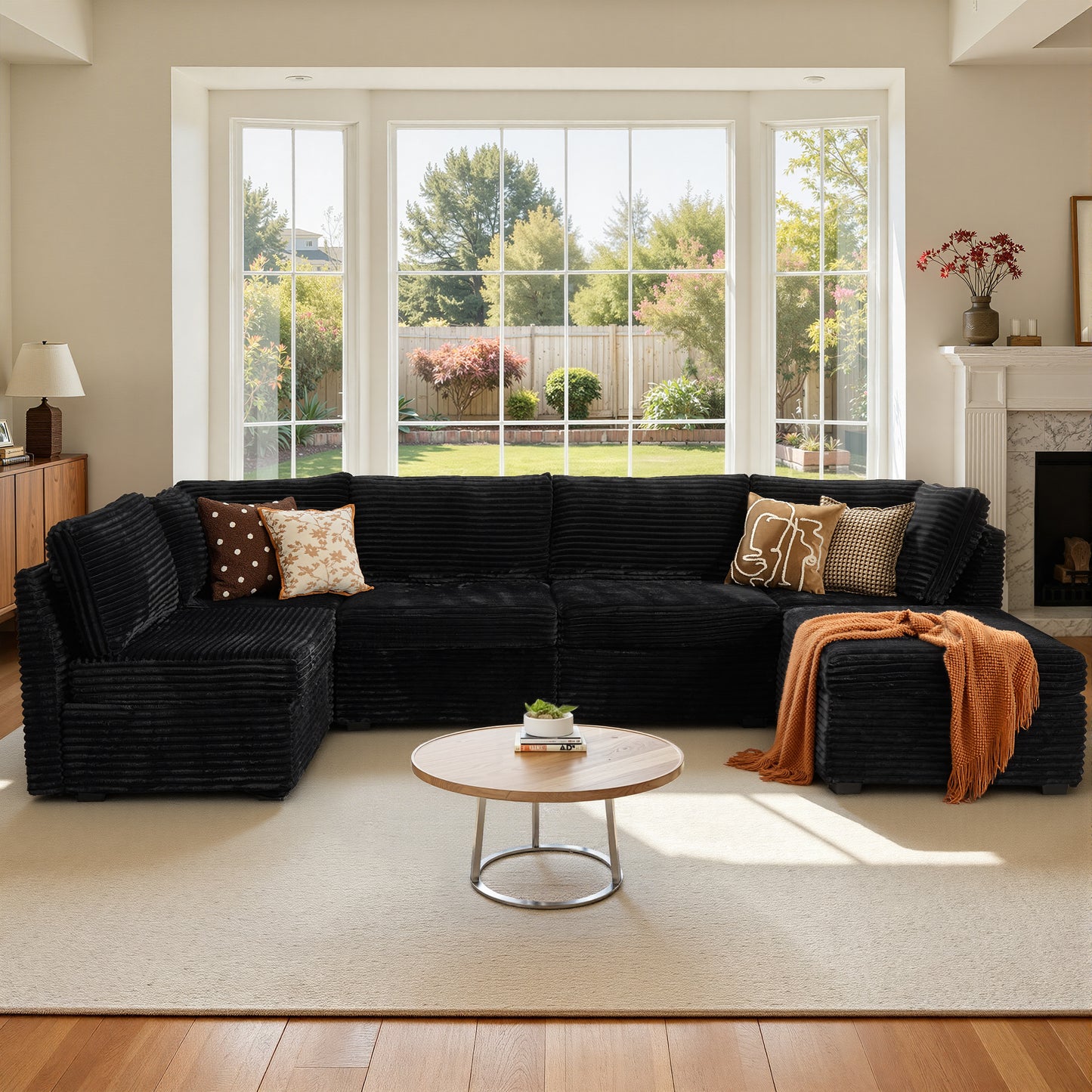 Vcatnet 130.7" Modular Sectional Sofa Couch Corduroy L Shaped Oversized Modern Minimalist Couch with Deep Seat and Ottoman for Living Room