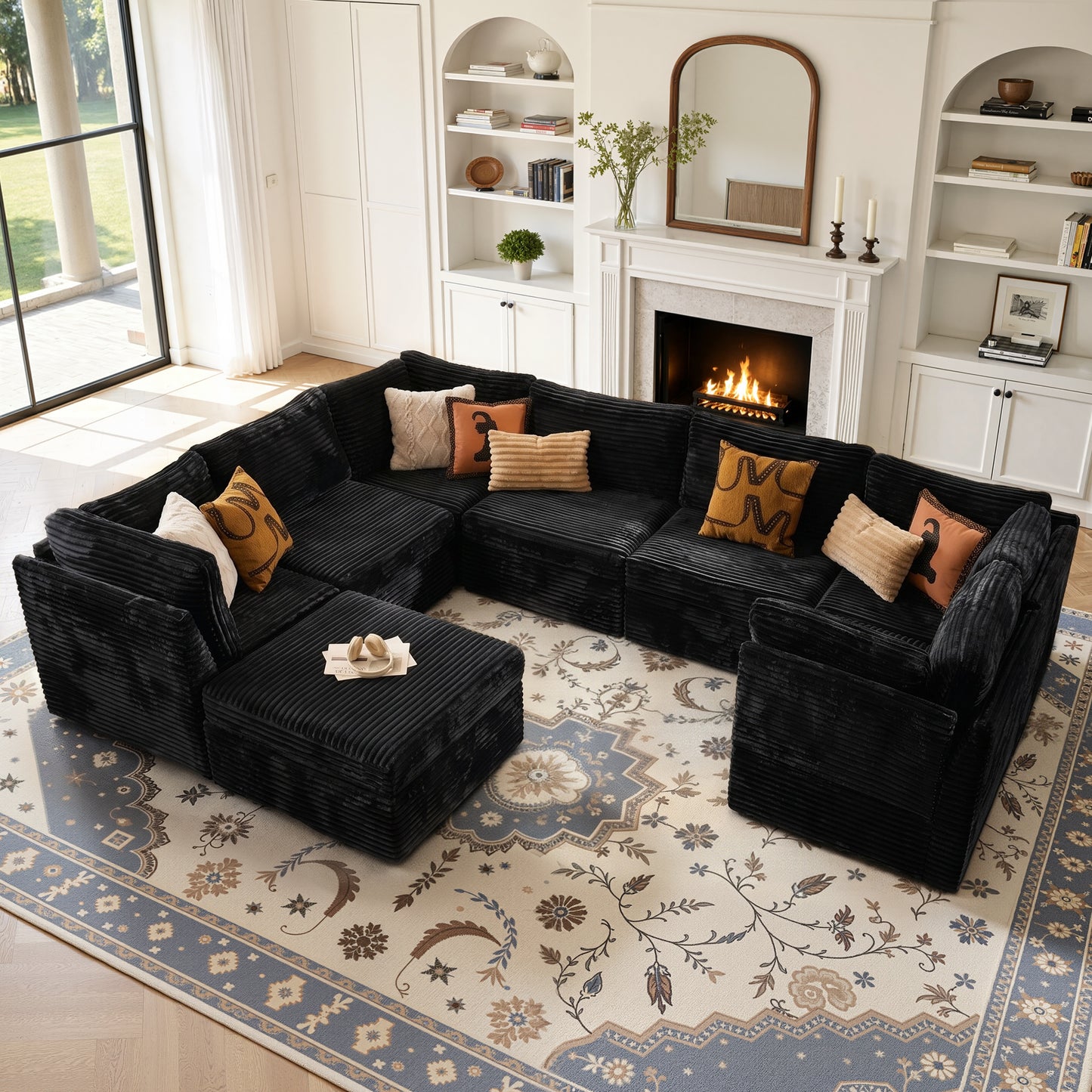 Vcatnet 130.7" Modular Sectional Sofa Couch Corduroy L Shaped Oversized Modern Minimalist Couch with Deep Seat and Ottoman for Living Room