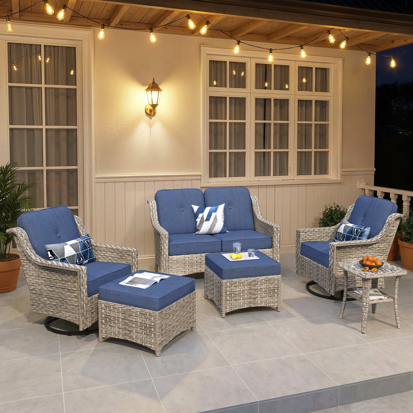Vcatnet 4 Pieces Patio Outdoor Conversation Set High Back Wicker Rattan Furniture Outdoor Sectionals with Coffee Table