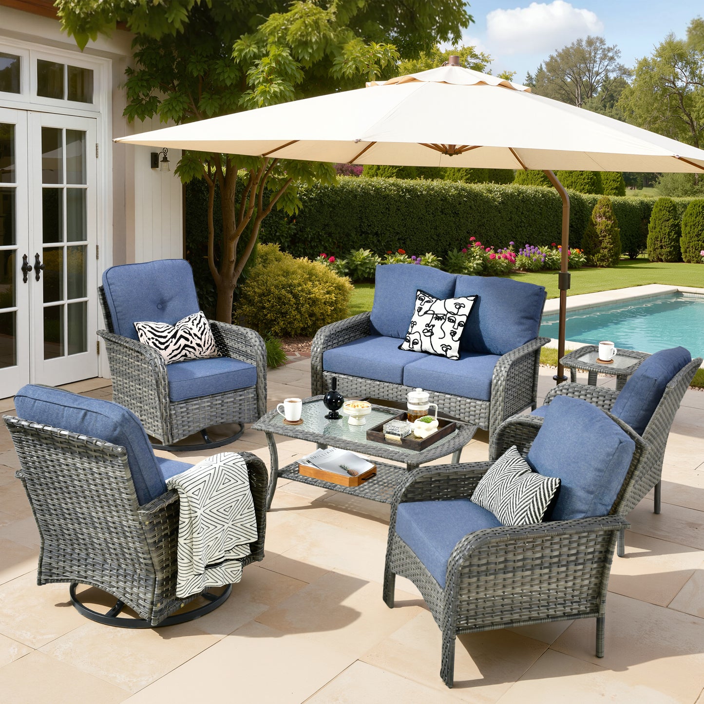 Vcatnet 5 Pieces Patio Furniture with Swivel Chairs, High Back Outdoor Conversation Set, All-Weather Wicker Sectional Furniture Set