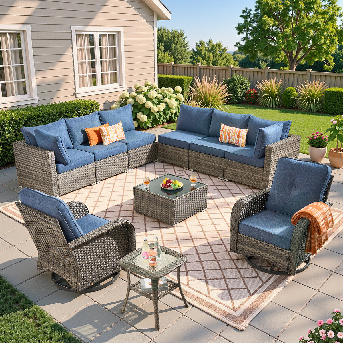 Vcatnet 7 Pieces Patio Furniture Outdoor Wicker Sectional Sofa Conversation Set for Outside with Coffee Table