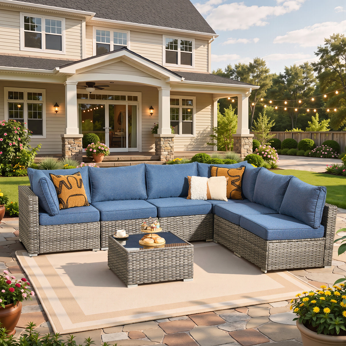 Vcatnet 7 Pieces Patio Furniture Outdoor Wicker Sectional Sofa Conversation Set for Outside with Coffee Table