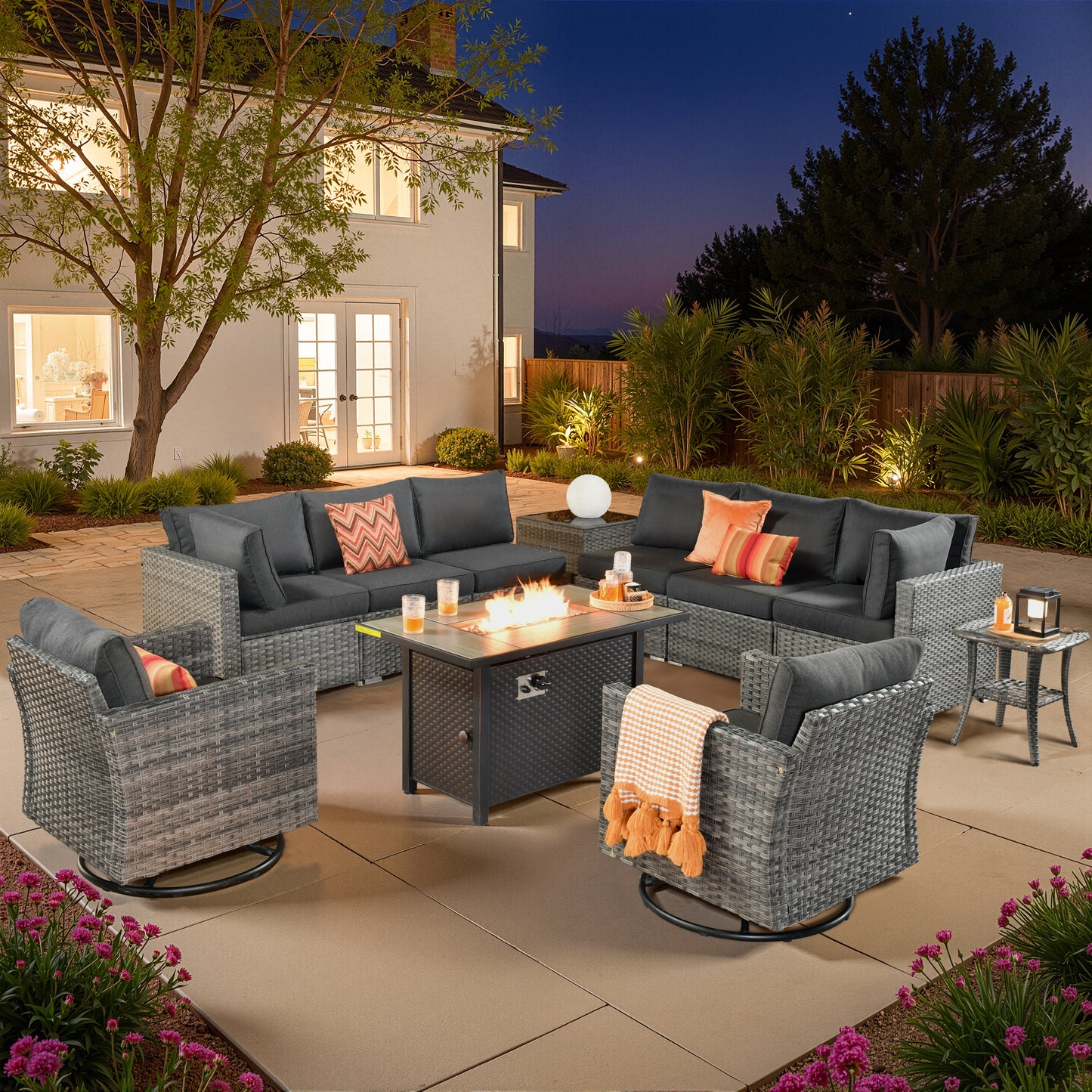 Vcatnet 6 Pieces Outdoor Patio Furniture with Fire Pit, Wicker Outdoor Conversation Set, Outdoor Sectional with Coffee Table