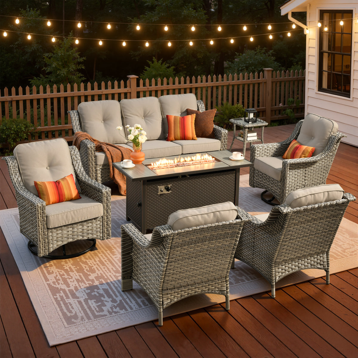 Vcatnet 4 Pieces Patio Outdoor Conversation Set High Back Wicker Rattan Furniture Outdoor Sectionals with Coffee Table