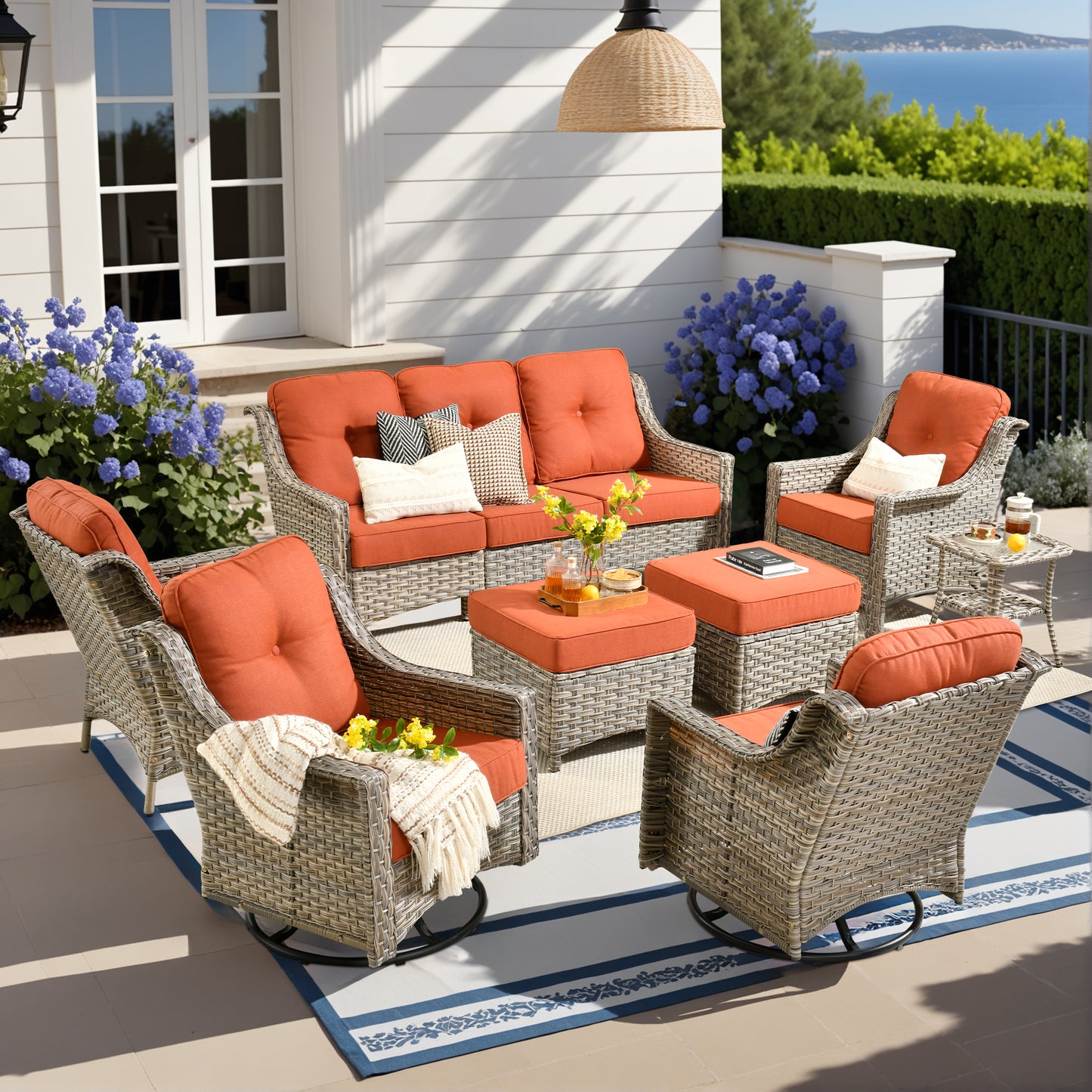 Vcatnet 4 Pieces Patio Outdoor Conversation Set High Back Wicker Rattan Furniture Outdoor Sectionals with Coffee Table
