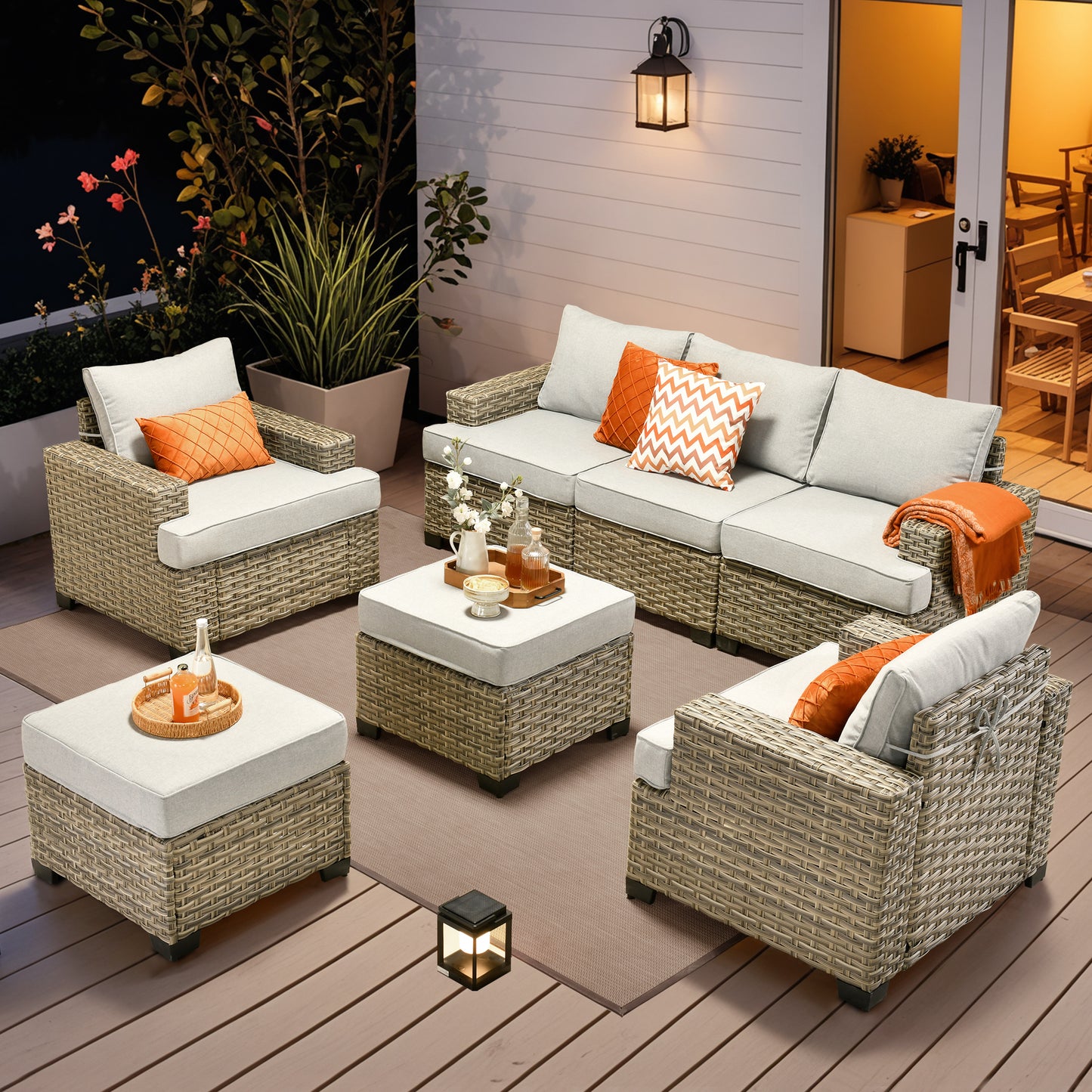 Vcatnet 7 Pieces Outdoor Patio Furniture Sectional Sofa Wicker Conversation Set with Ottomans