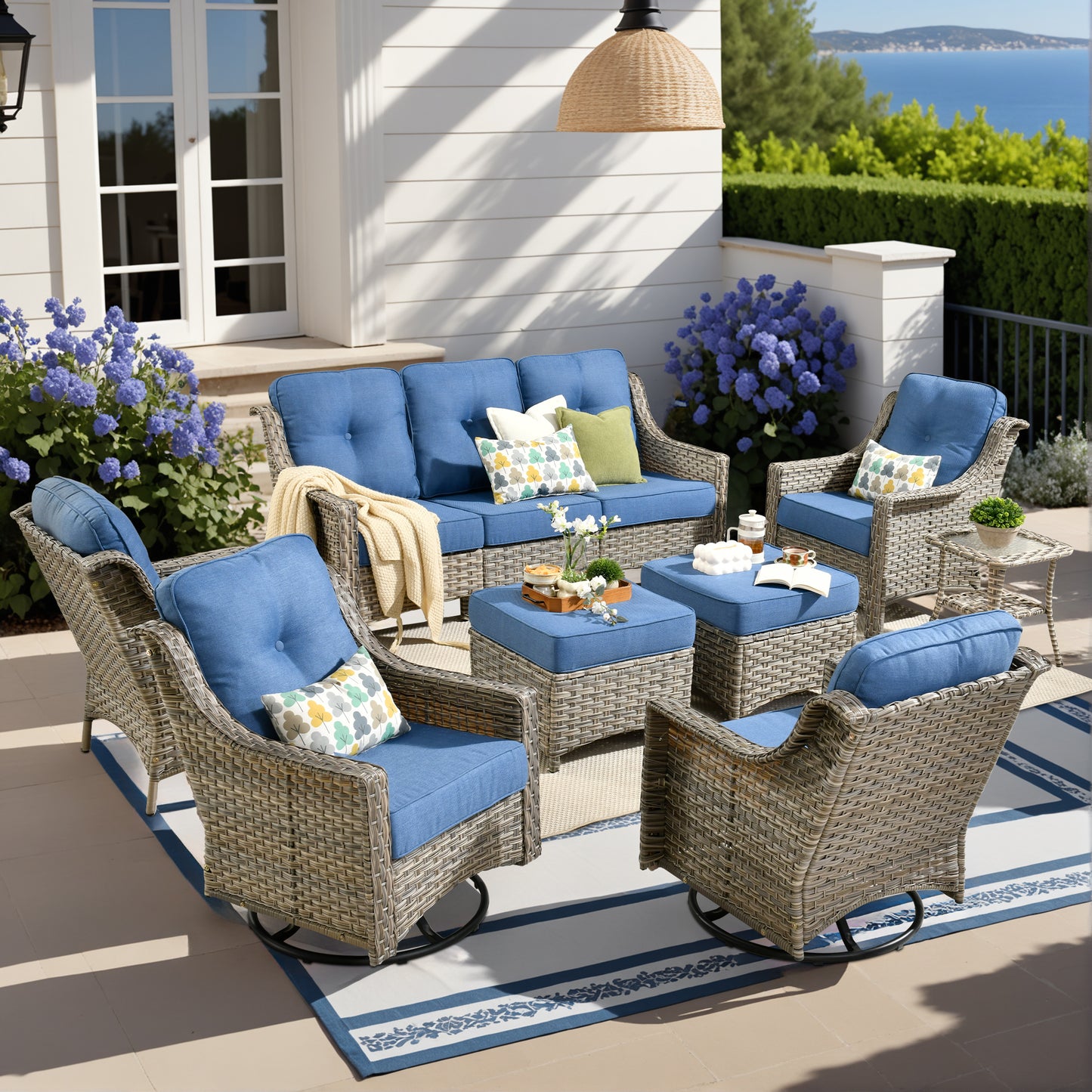 Vcatnet 4 Pieces Patio Outdoor Conversation Set High Back Wicker Rattan Furniture Outdoor Sectionals with Coffee Table