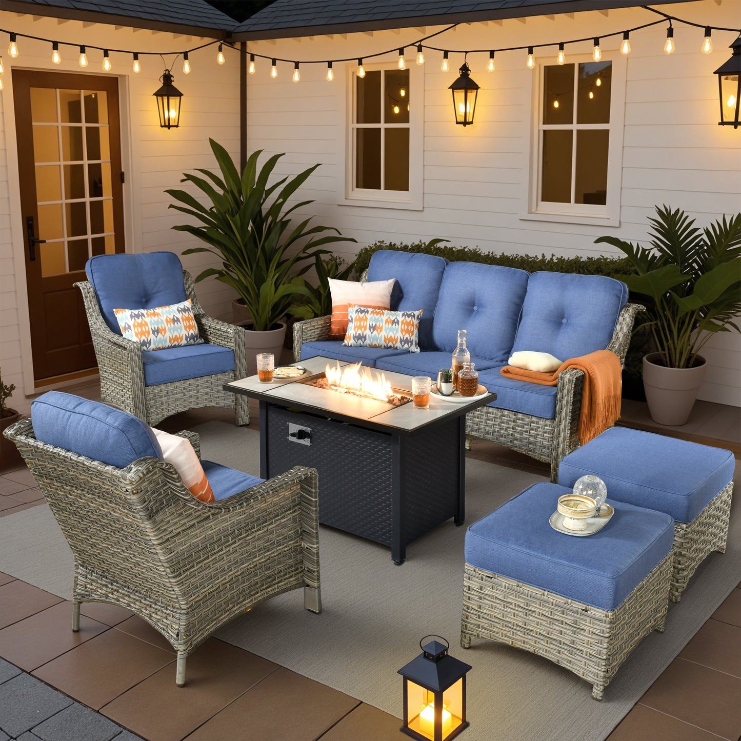 Vcatnet 4 Pieces Patio Outdoor Conversation Set High Back Wicker Rattan Furniture Outdoor Sectionals with Coffee Table