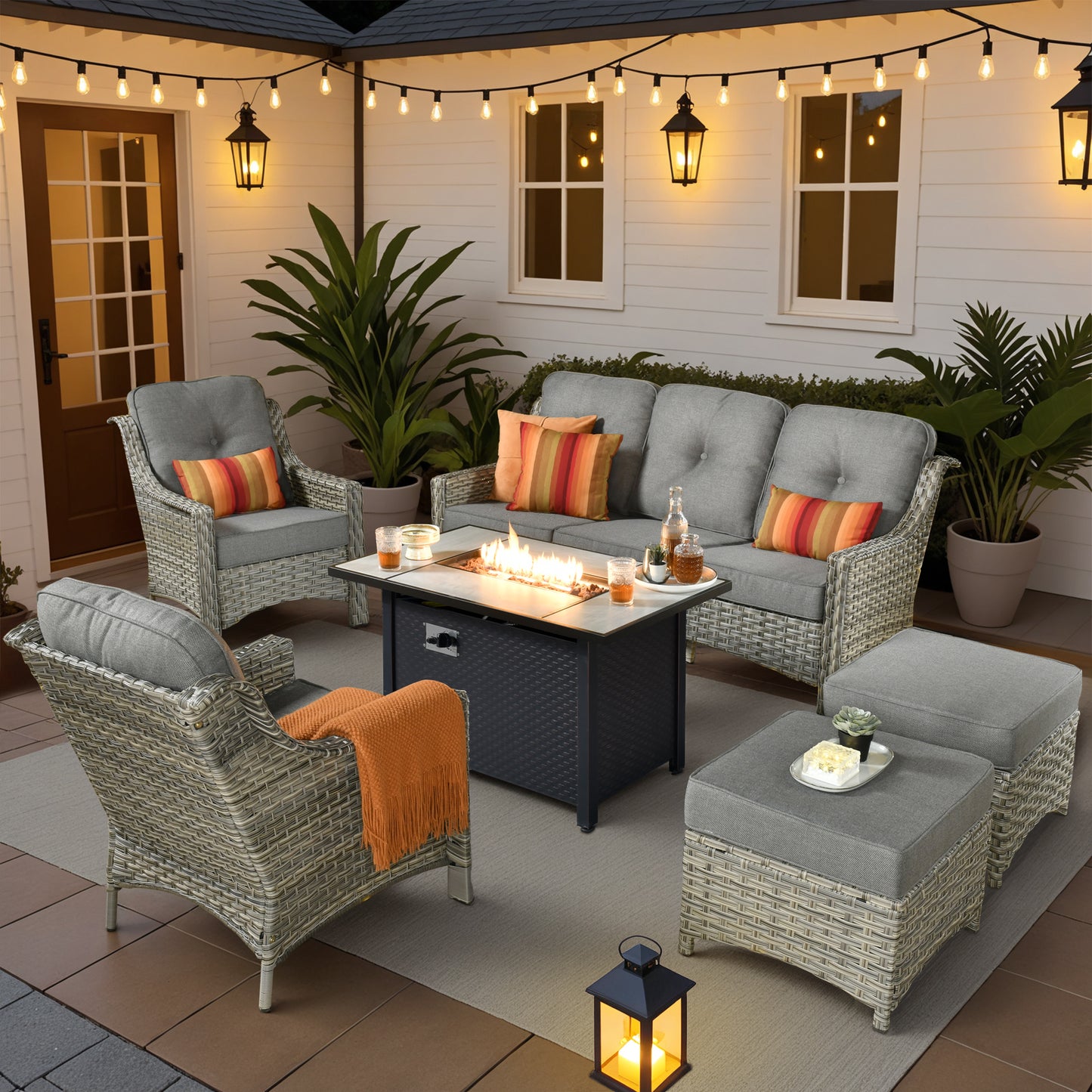 Vcatnet 4 Pieces Patio Outdoor Conversation Set High Back Wicker Rattan Furniture Outdoor Sectionals with Coffee Table