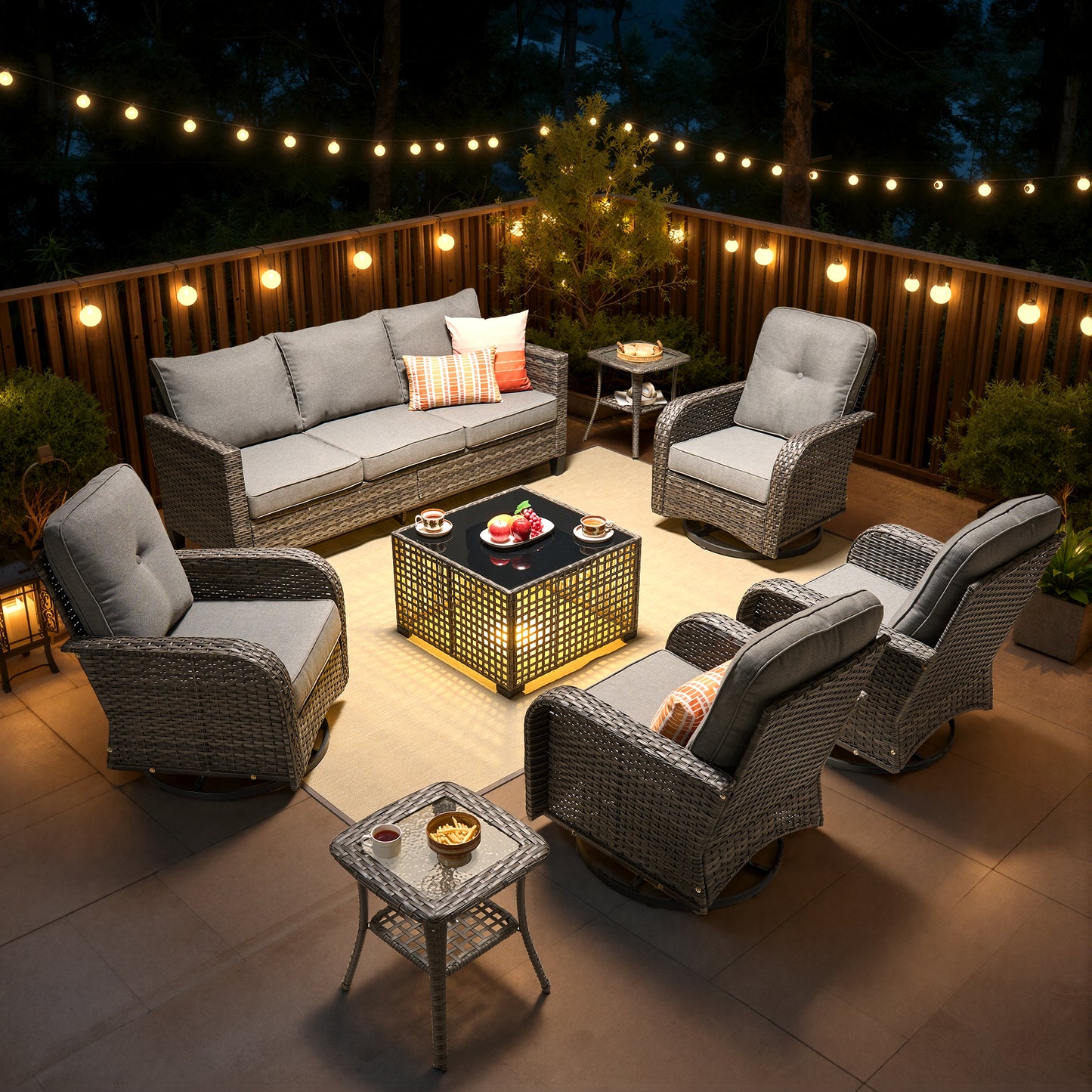 Vcatnet Outdoor Patio Furniture Set 8 Pieces Wicker Sectional Sofa All-Weather Rattan Conversation Set with Swivel Chairs and Coffee Table