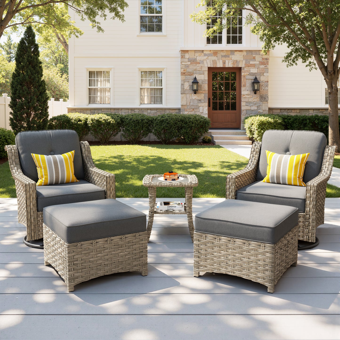 Vcatnet 3 Pieces Outdoor Patio Furniture Wicker Outdoor Swivel Rocking Chairs Set of 2 with Side Table, Swivel Rocker Patio Chairs Set for Porch, Backyard