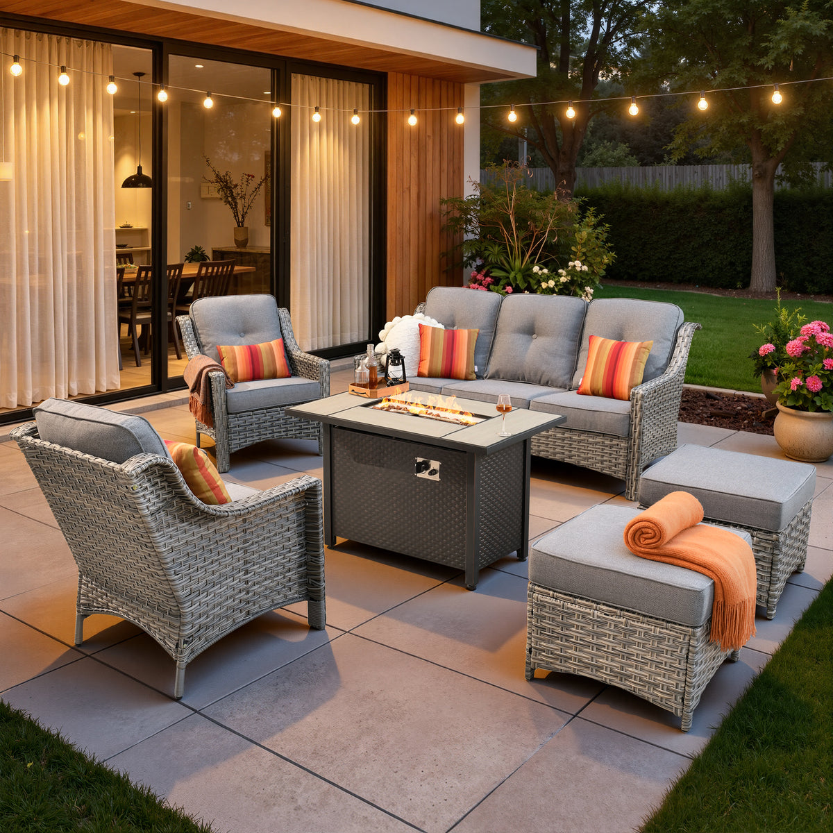Vcatnet 4 Pieces Patio Outdoor Conversation Set High Back Wicker Rattan Furniture Outdoor Sectionals with Coffee Table