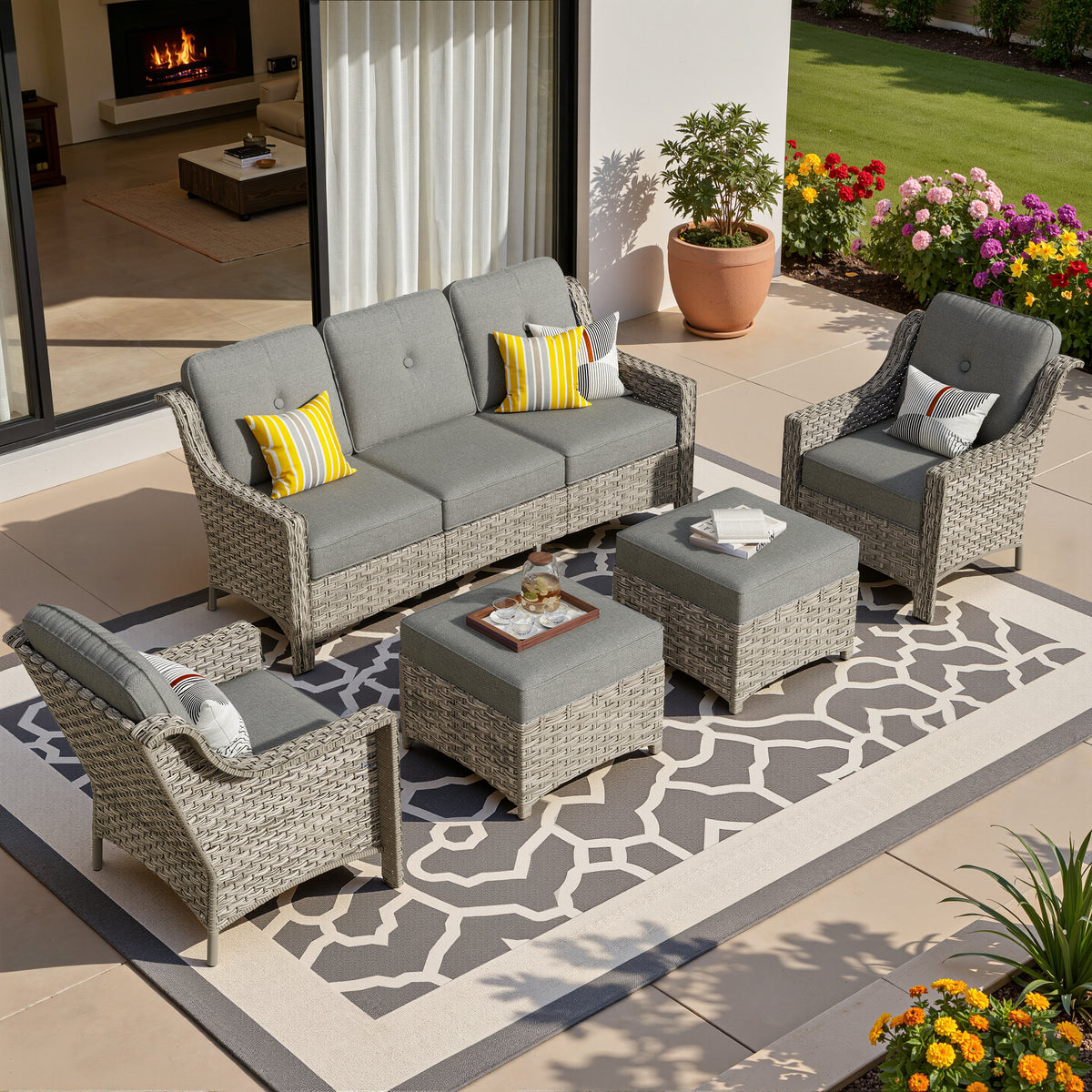 Vcatnet 4 Pieces Patio Outdoor Conversation Set High Back Wicker Rattan Furniture Outdoor Sectionals with Coffee Table