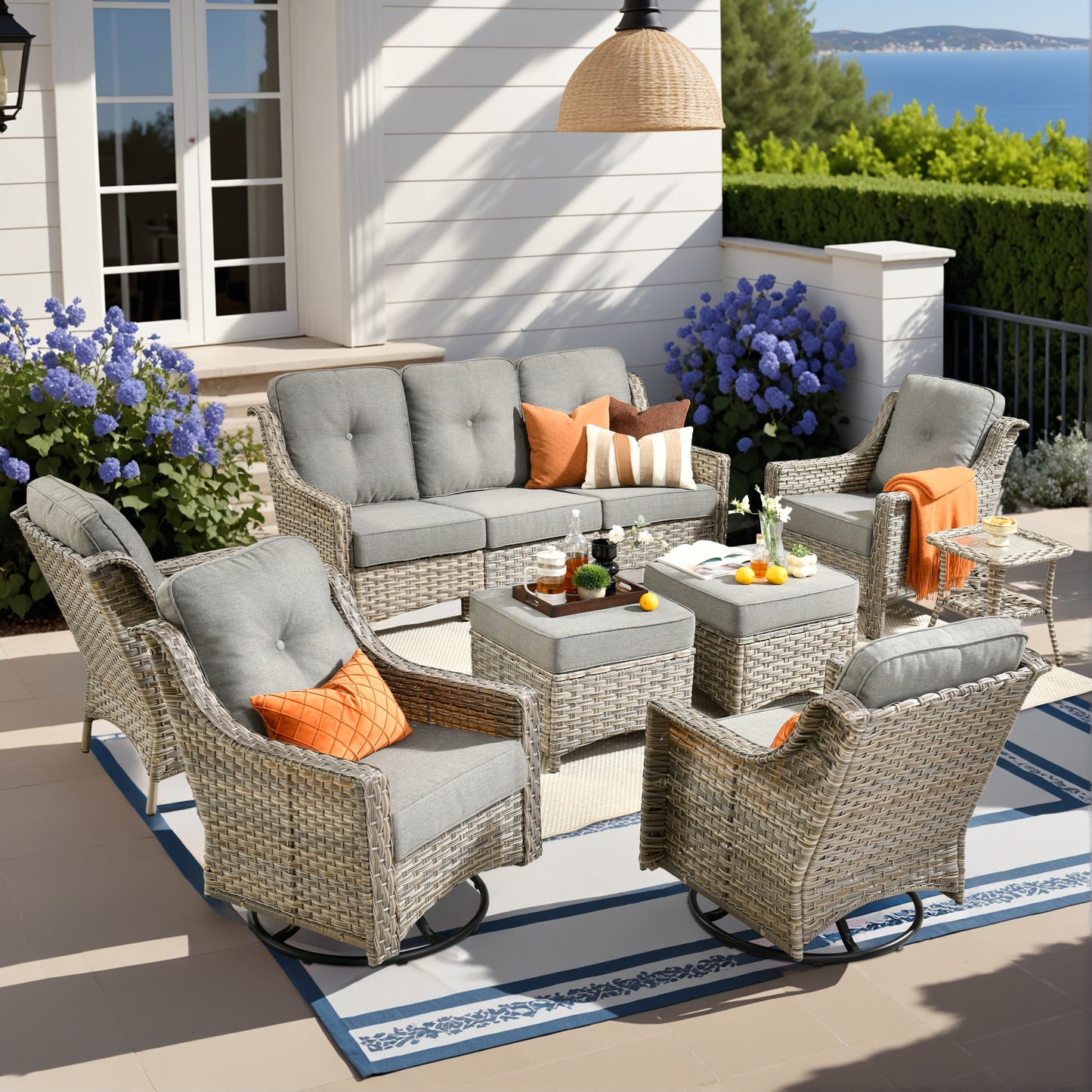 Vcatnet 4 Pieces Patio Outdoor Conversation Set High Back Wicker Rattan Furniture Outdoor Sectionals with Coffee Table