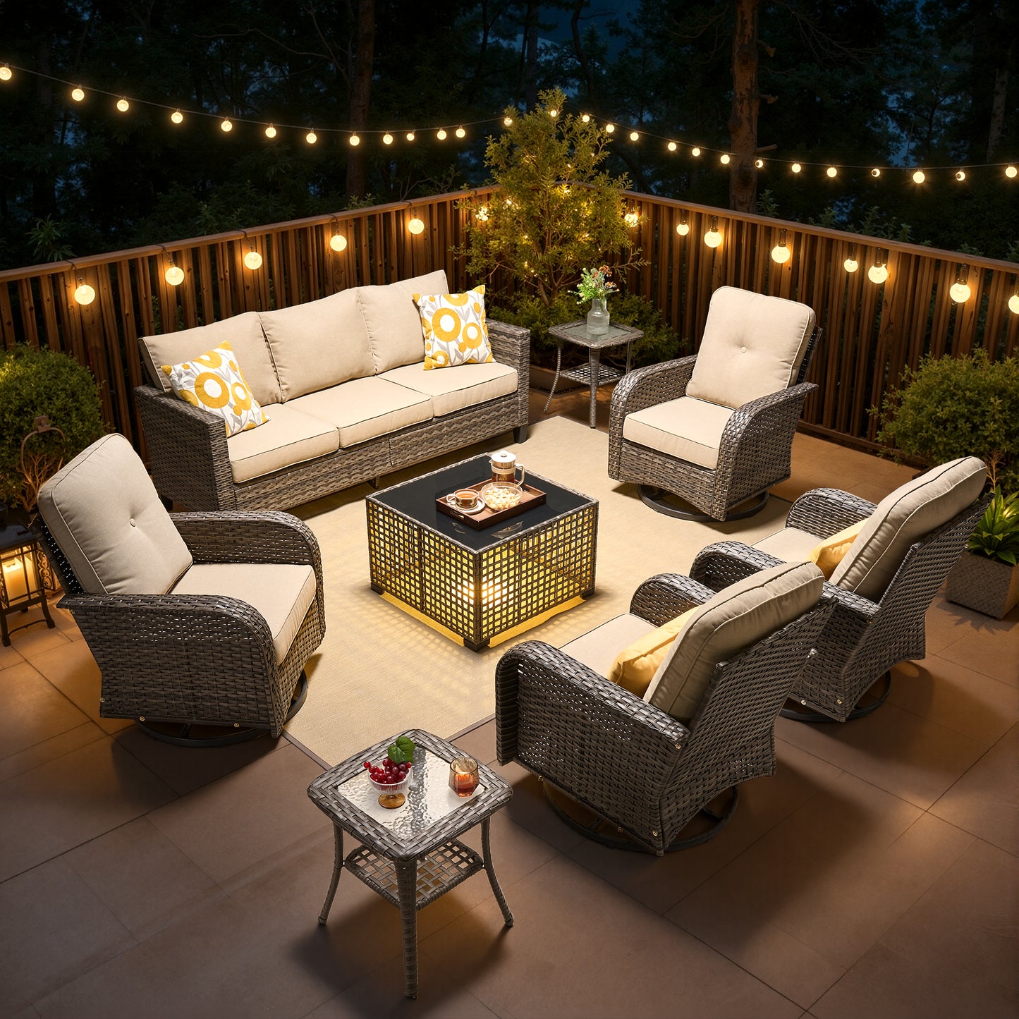 Vcatnet Outdoor Patio Furniture Set 8 Pieces Wicker Sectional Sofa All-Weather Rattan Conversation Set with Swivel Chairs and Coffee Table