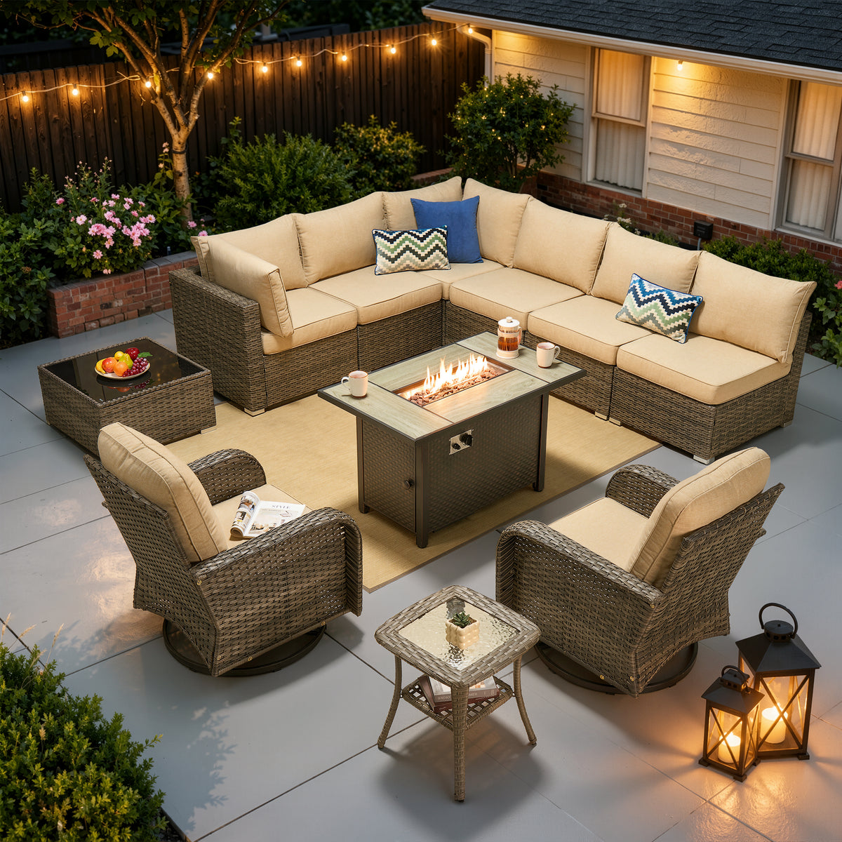 Vcatnet 7 Pieces Patio Furniture Outdoor Wicker Sectional Sofa Conversation Set for Outside with Coffee Table
