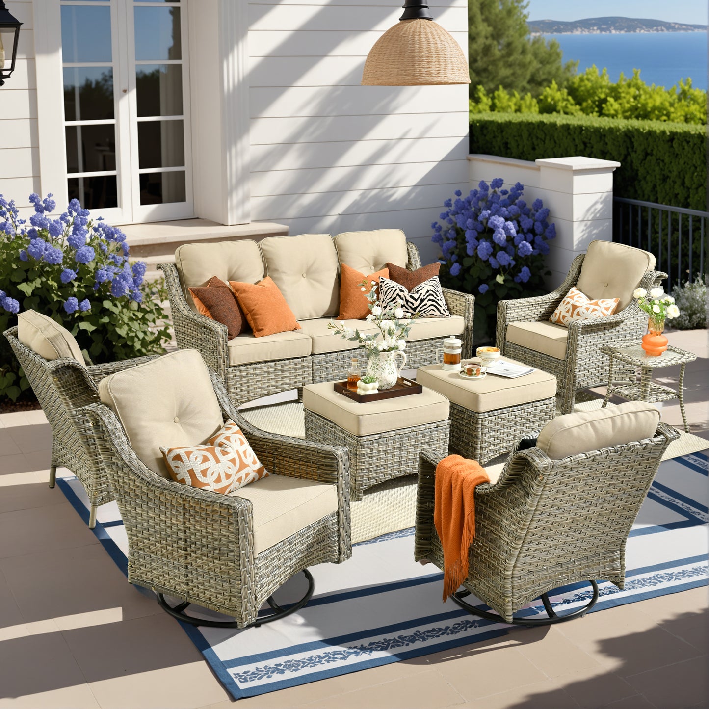 Vcatnet 4 Pieces Patio Outdoor Conversation Set High Back Wicker Rattan Furniture Outdoor Sectionals with Coffee Table