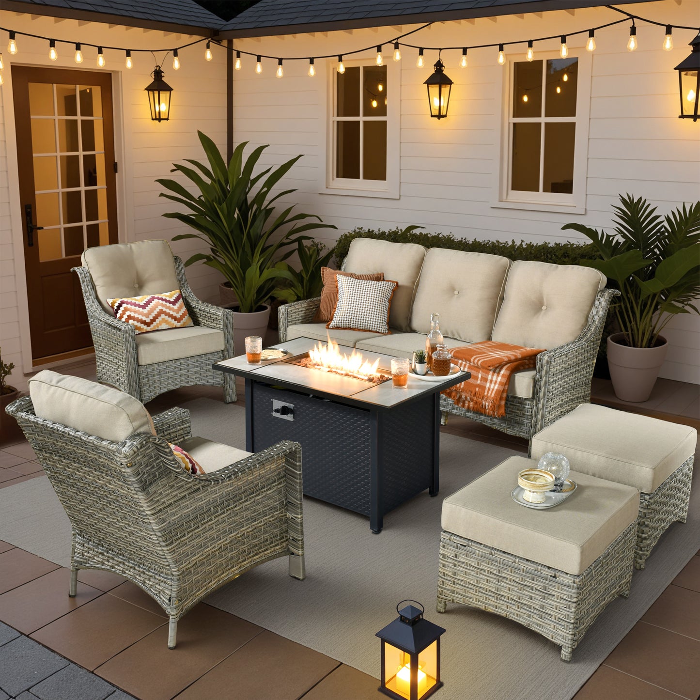 Vcatnet 4 Pieces Patio Outdoor Conversation Set High Back Wicker Rattan Furniture Outdoor Sectionals with Coffee Table