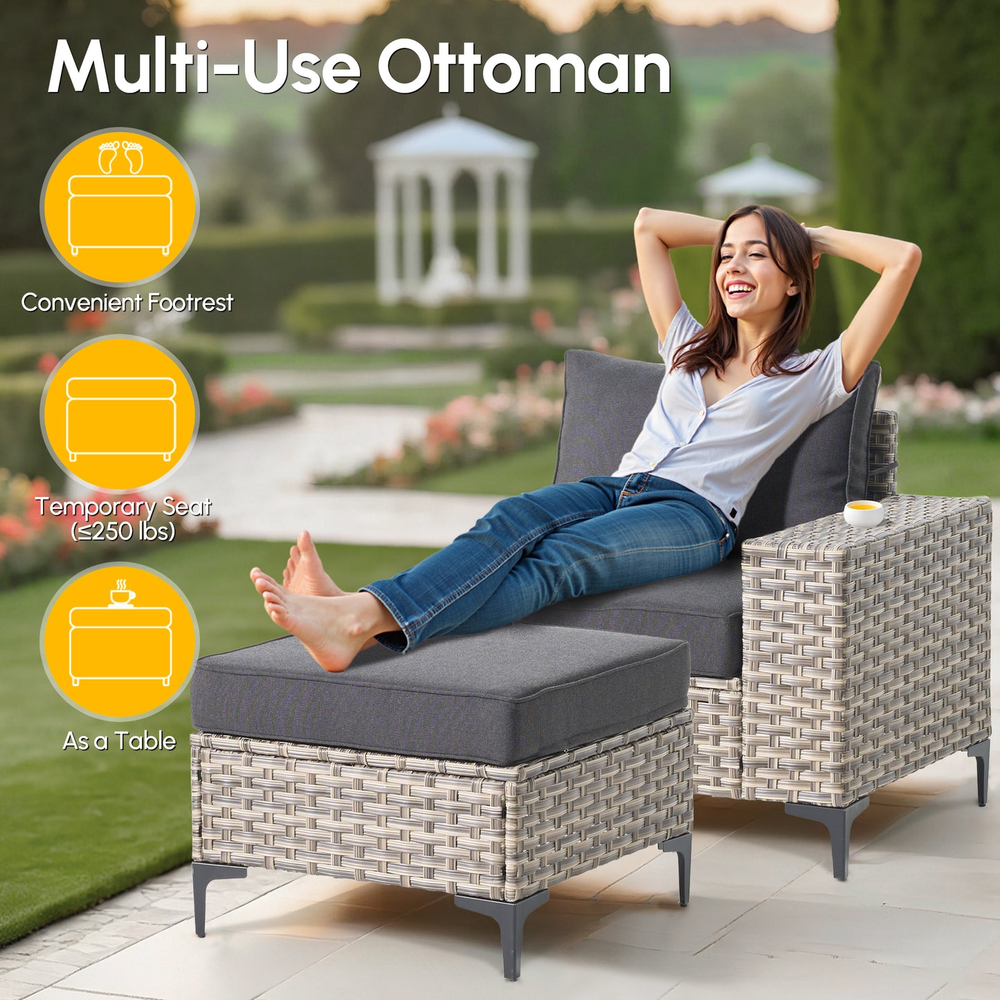 Vcatnet Outdoor Patio Furniture 5 Pieces Wicker Conversation Set Sectional Sofa with Coffee Table and Ottoman