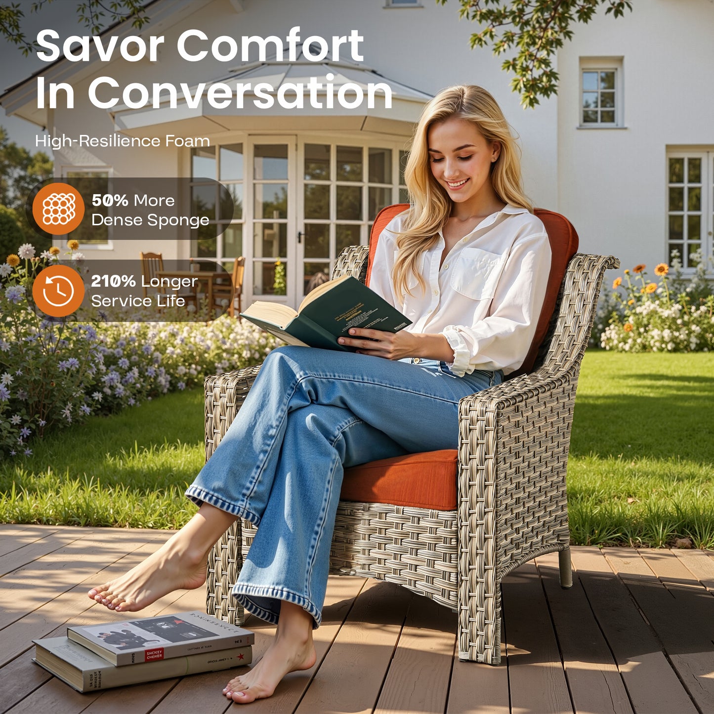 Vcatnet 4 Pieces Patio Outdoor Conversation Set High Back Wicker Rattan Furniture Outdoor Sectionals with Coffee Table
