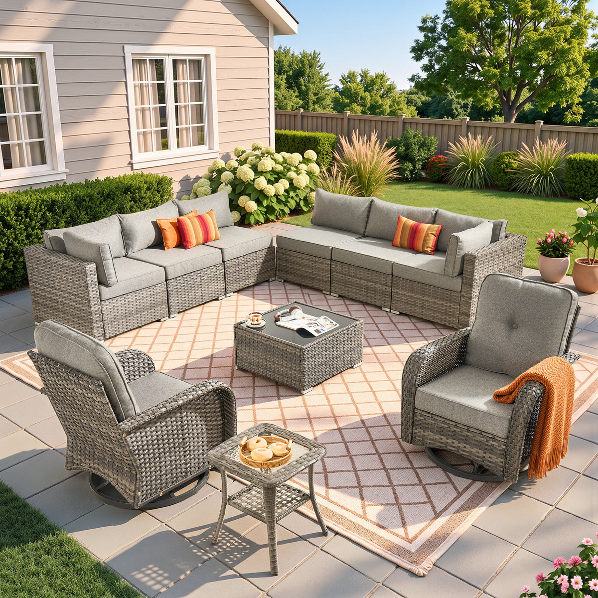 Vcatnet 7 Pieces Patio Furniture Outdoor Wicker Sectional Sofa Conversation Set for Outside with Coffee Table