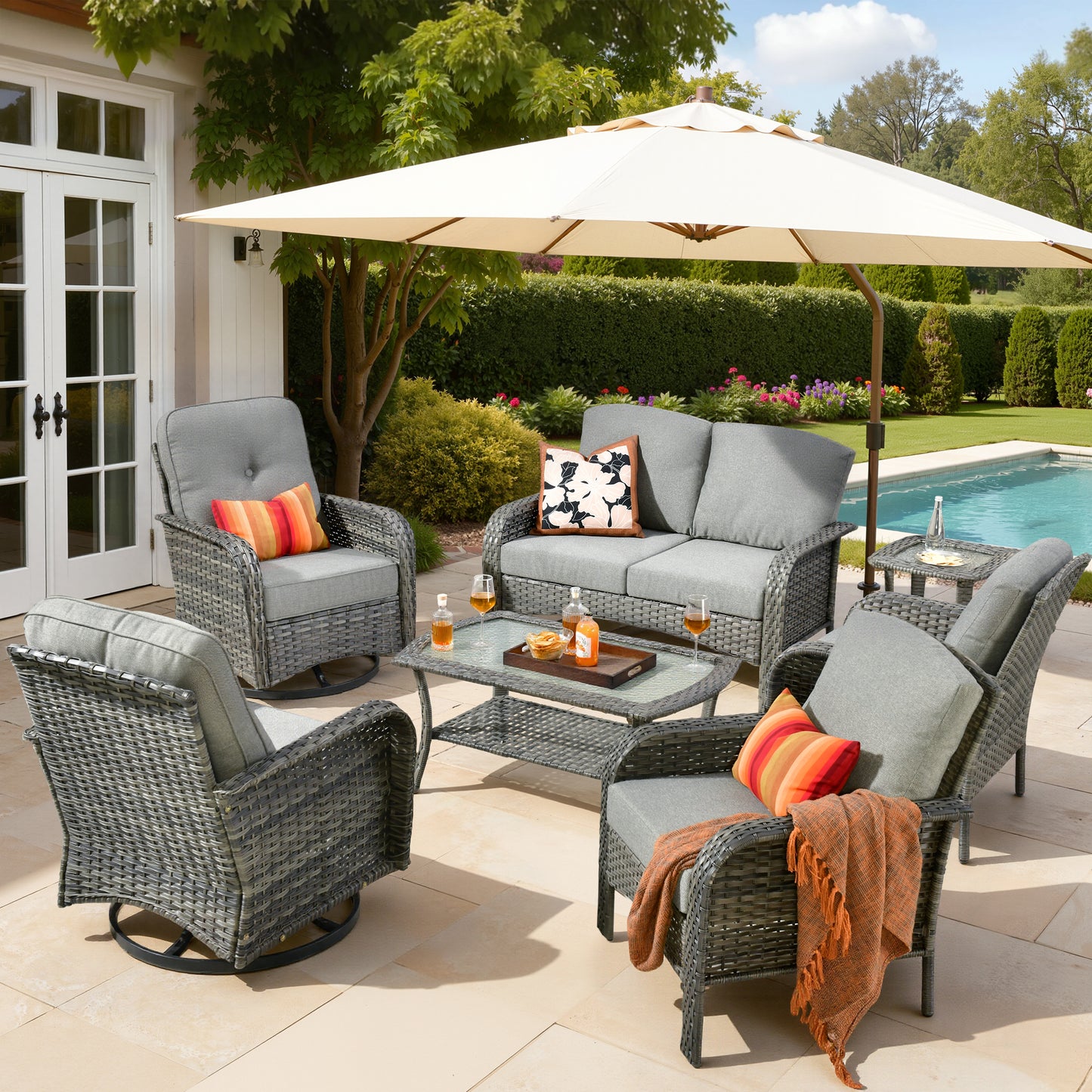 Vcatnet 5 Pieces Patio Furniture with Swivel Chairs, High Back Outdoor Conversation Set, All-Weather Wicker Sectional Furniture Set