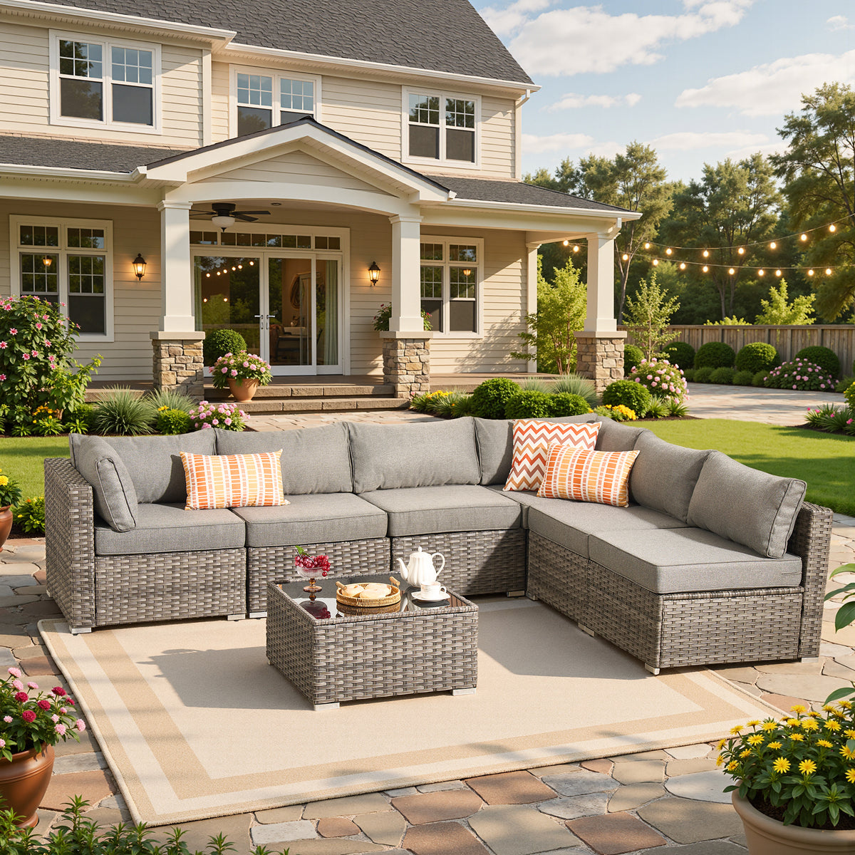 Vcatnet 7 Pieces Patio Furniture Outdoor Wicker Sectional Sofa Conversation Set for Outside with Coffee Table