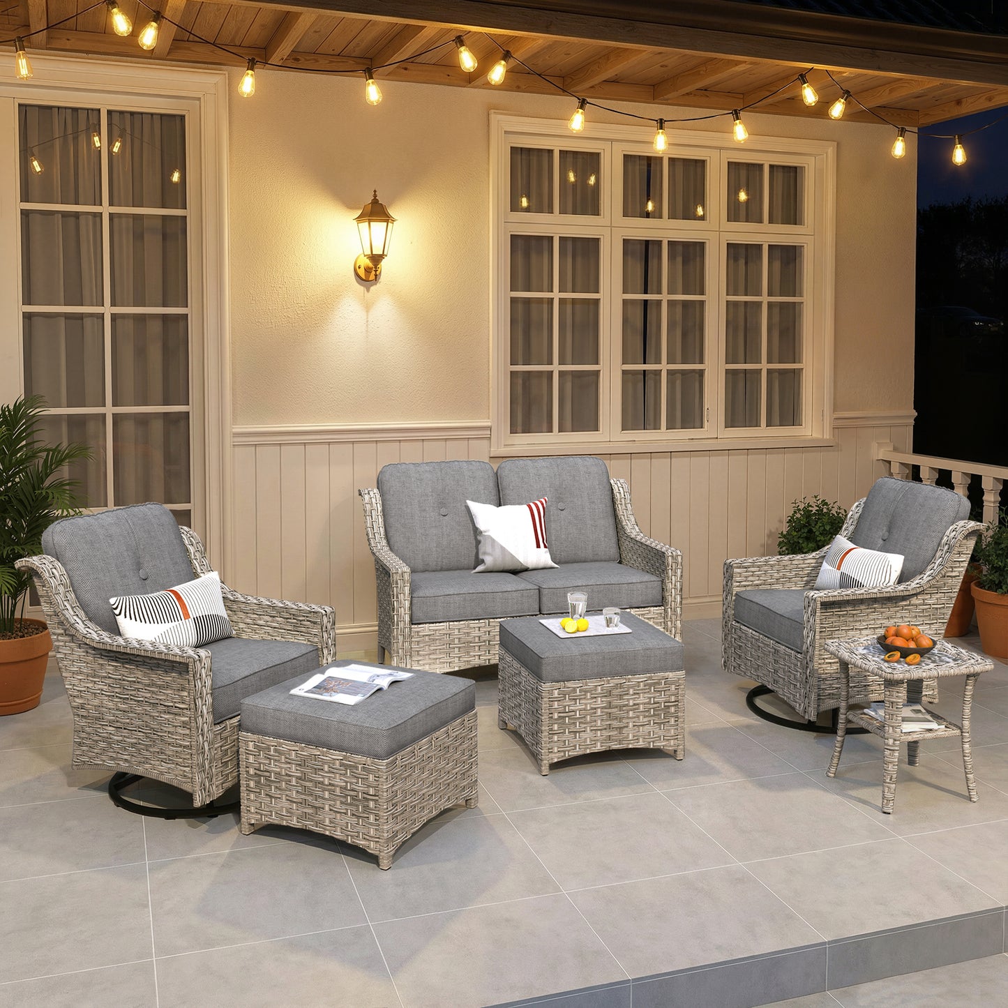 Vcatnet 4 Pieces Patio Outdoor Conversation Set High Back Wicker Rattan Furniture Outdoor Sectionals with Coffee Table