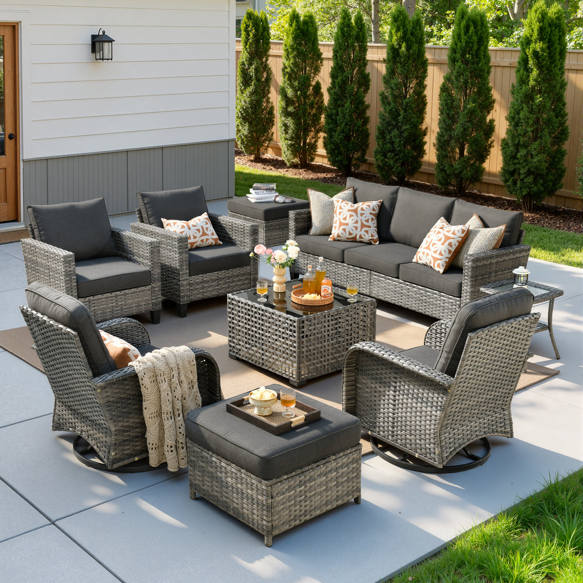 Vcatnet Outdoor Patio Furniture Set 8 Pieces Wicker Sectional Sofa All-Weather Rattan Conversation Set with Swivel Chairs and Coffee Table