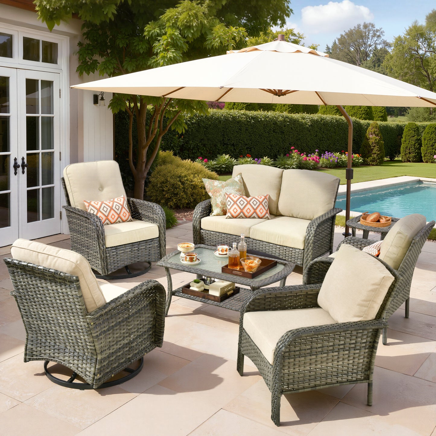 Vcatnet 5 Pieces Patio Furniture with Swivel Chairs, High Back Outdoor Conversation Set, All-Weather Wicker Sectional Furniture Set