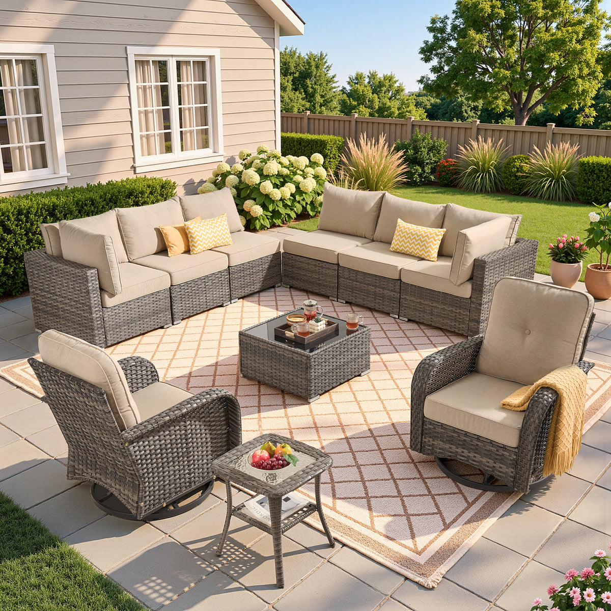 Vcatnet 7 Pieces Patio Furniture Outdoor Wicker Sectional Sofa Conversation Set for Outside with Coffee Table