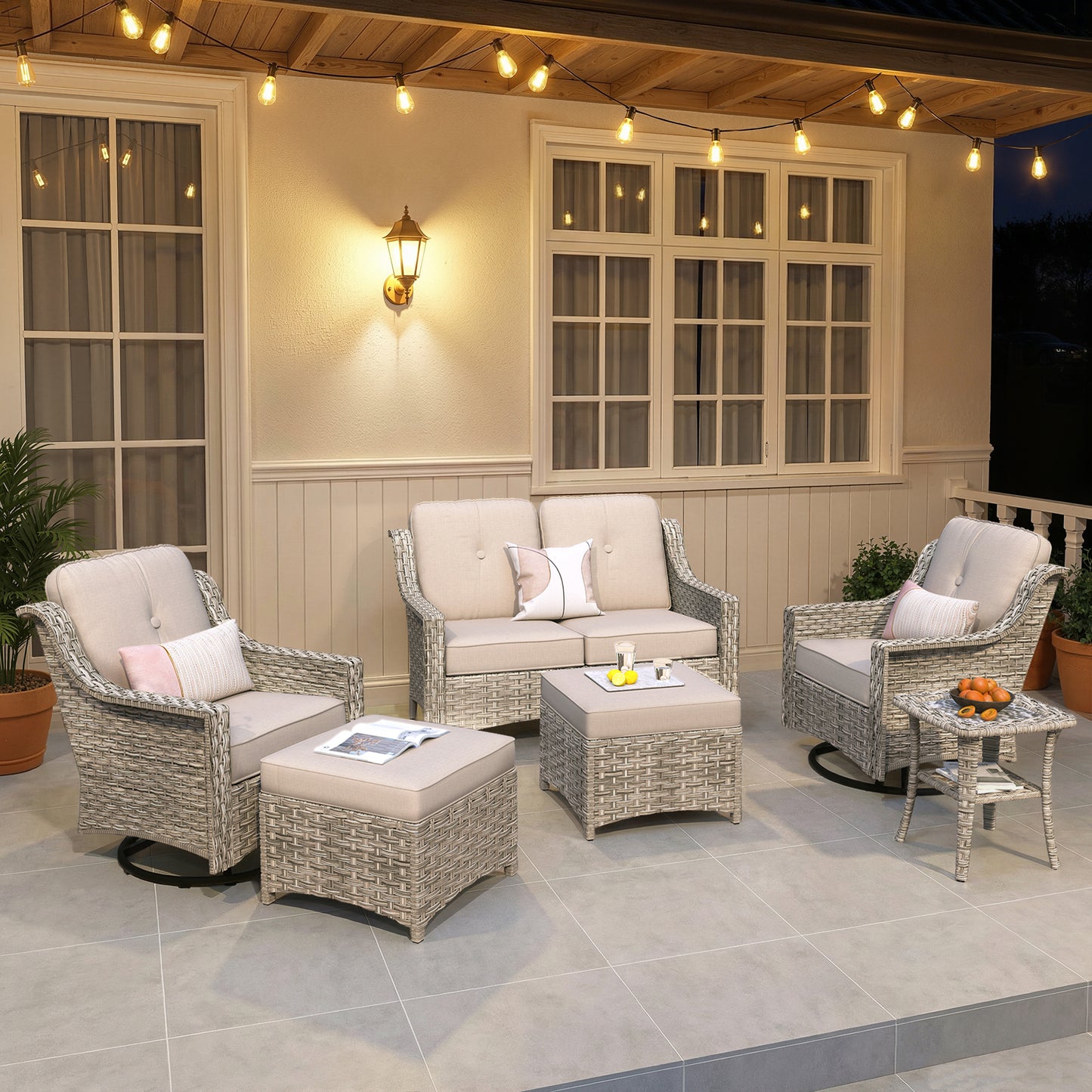 Vcatnet 4 Pieces Patio Outdoor Conversation Set High Back Wicker Rattan Furniture Outdoor Sectionals with Coffee Table