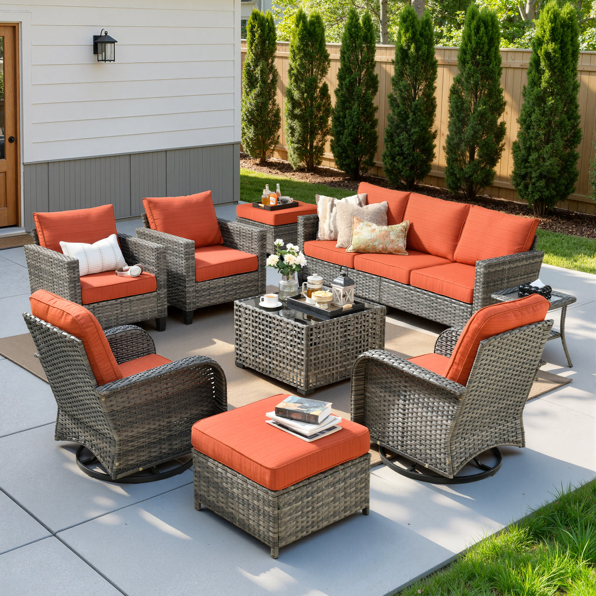Vcatnet Outdoor Patio Furniture Set 8 Pieces Wicker Sectional Sofa All-Weather Rattan Conversation Set with Swivel Chairs and Coffee Table